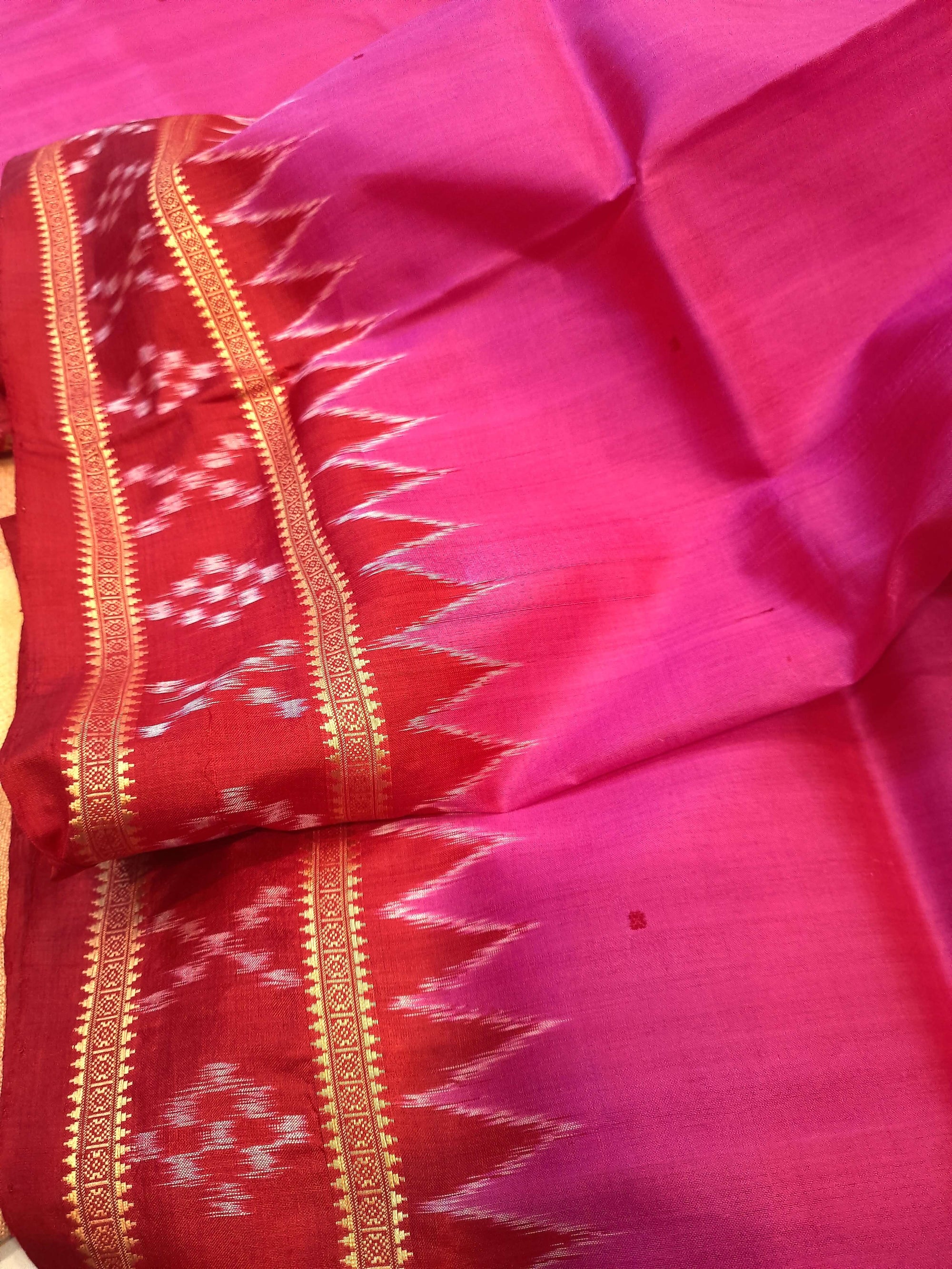 Pink with Red Odisha Khandua Pata Silk Saree