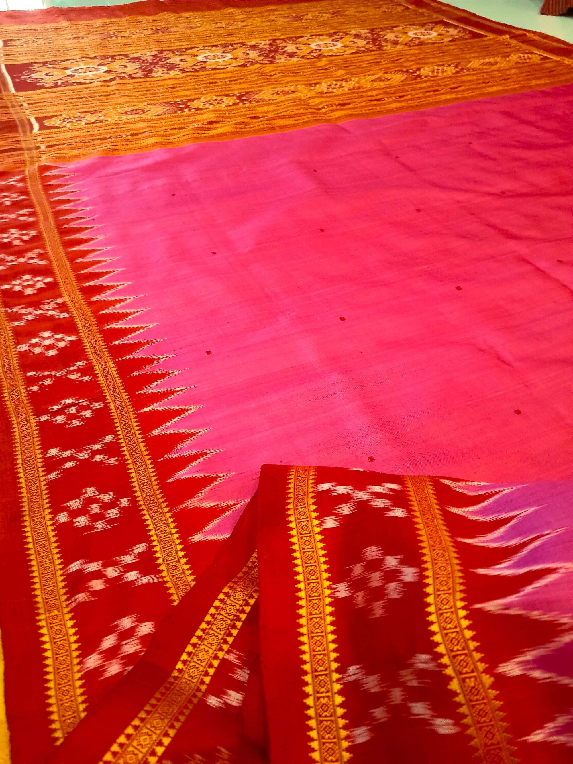 Pink with Red Odisha Khandua Pata Silk Saree