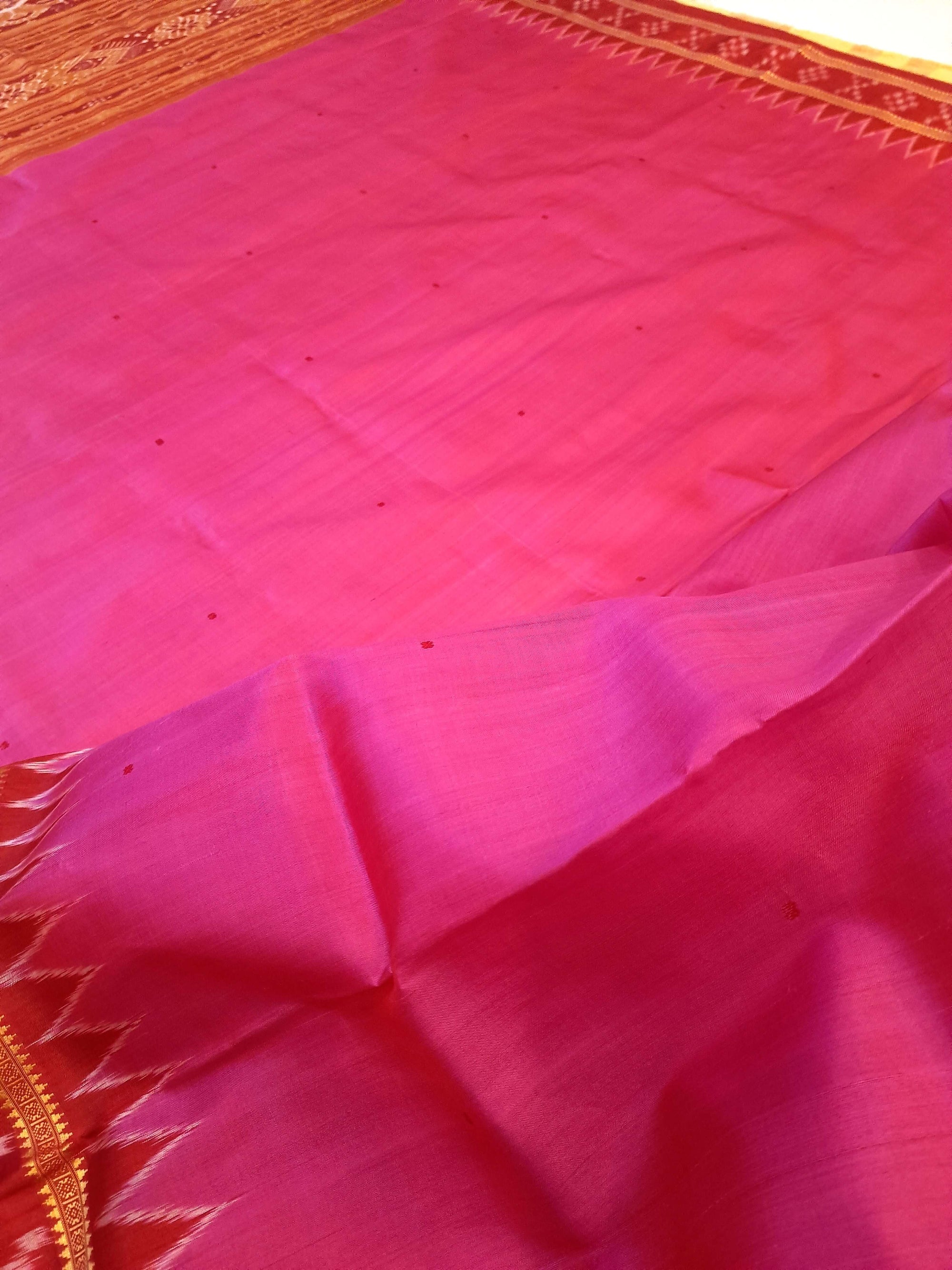 Pink with Red Odisha Khandua Pata Silk Saree