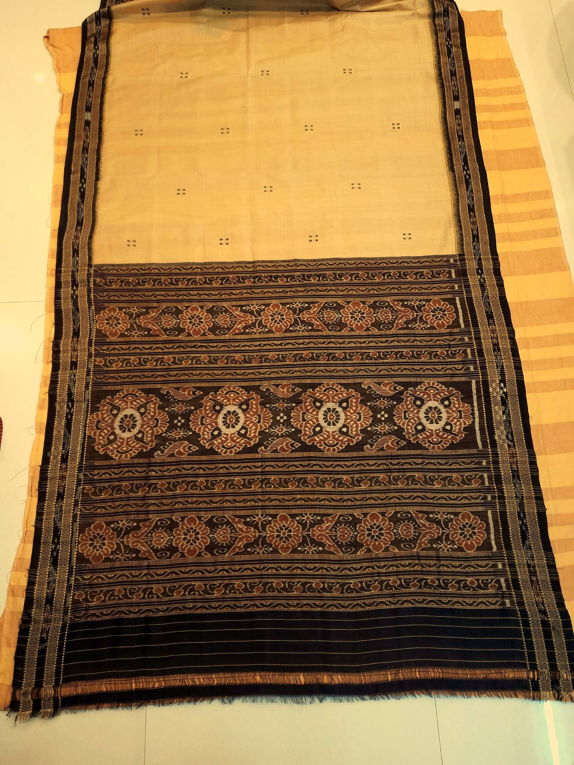 Beige with Black Odisha Khandua Pata Silk Saree