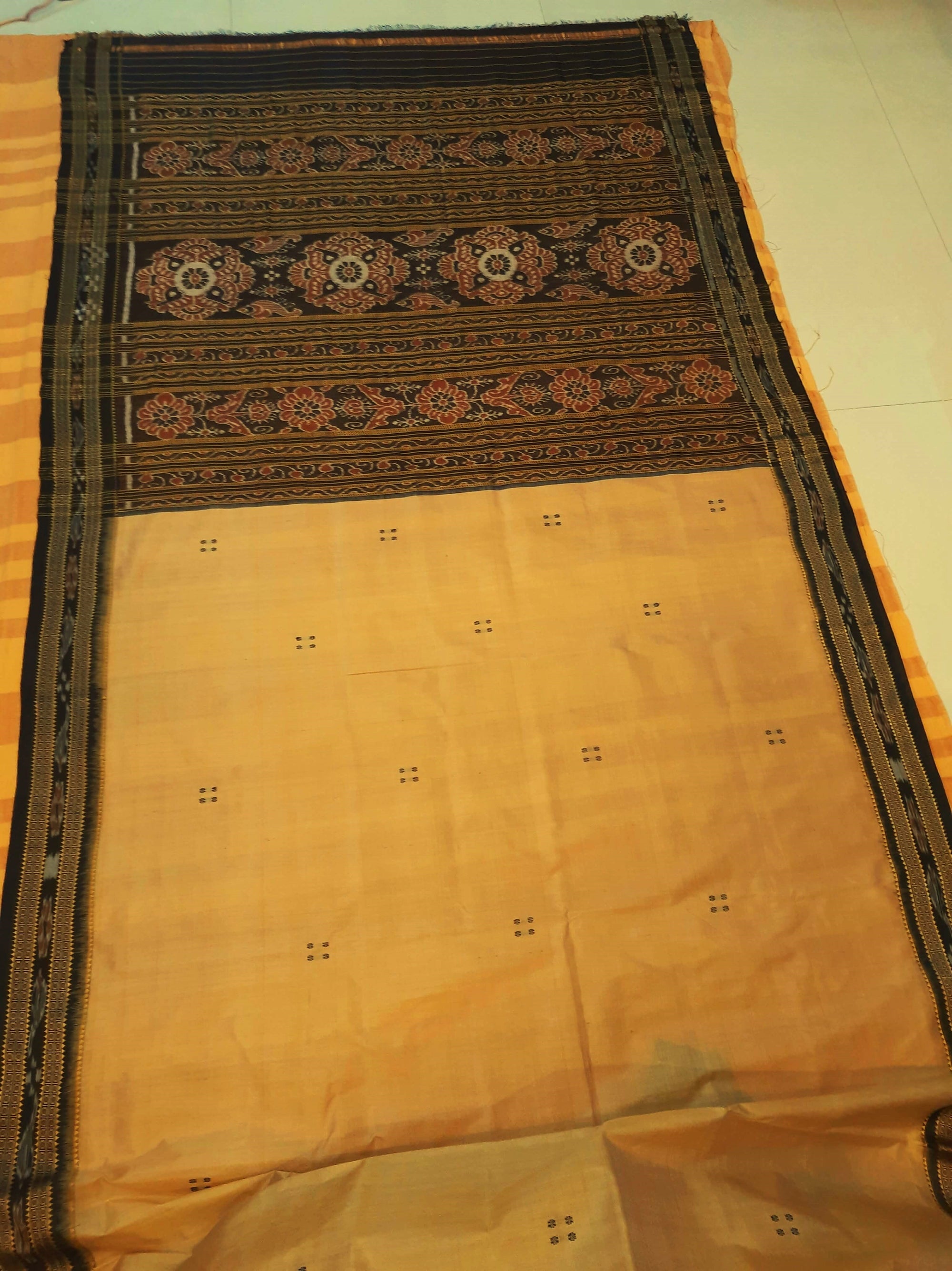 Beige with Black Odisha Khandua Pata Silk Saree