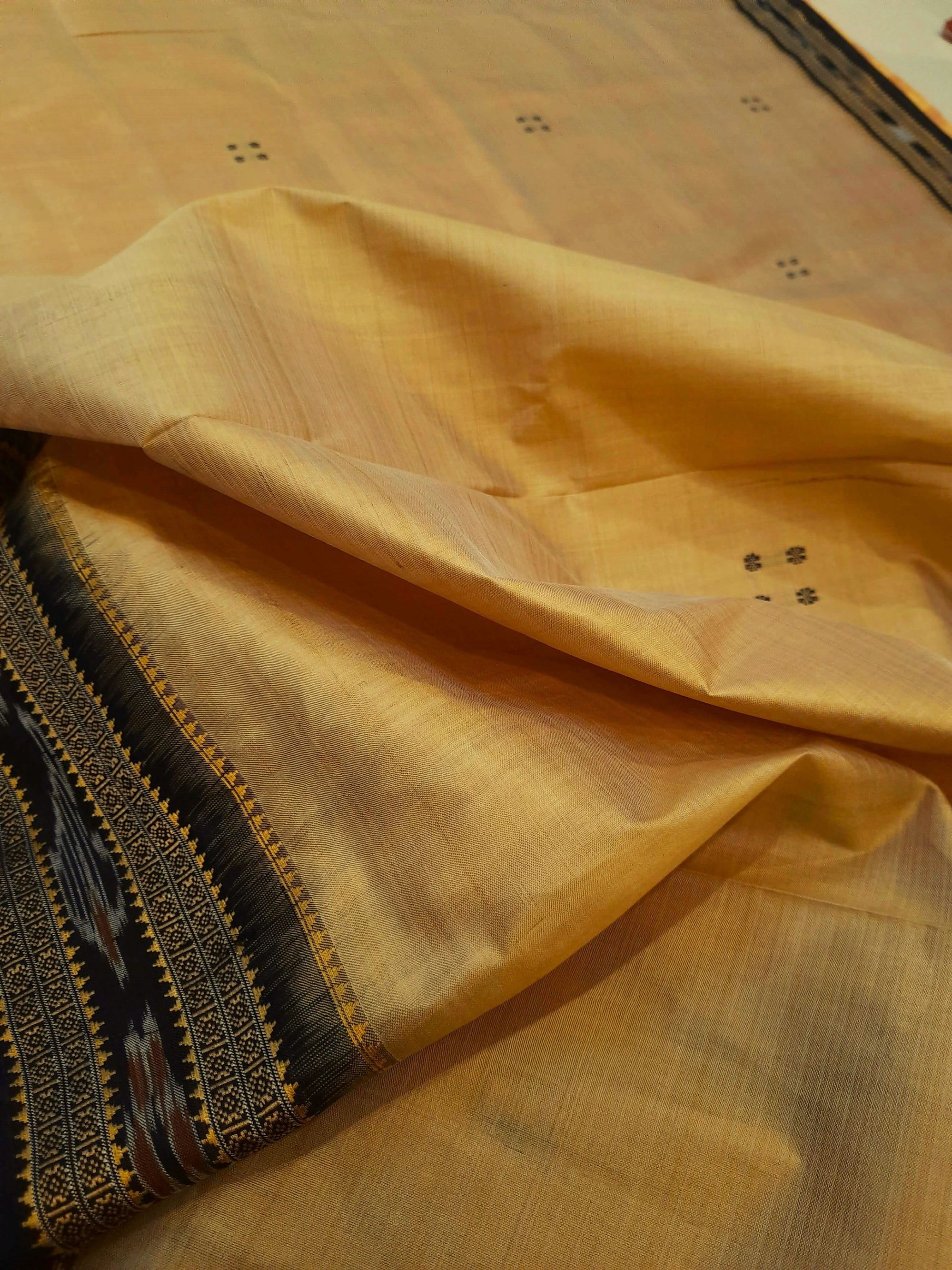 Beige with Black Odisha Khandua Pata Silk Saree