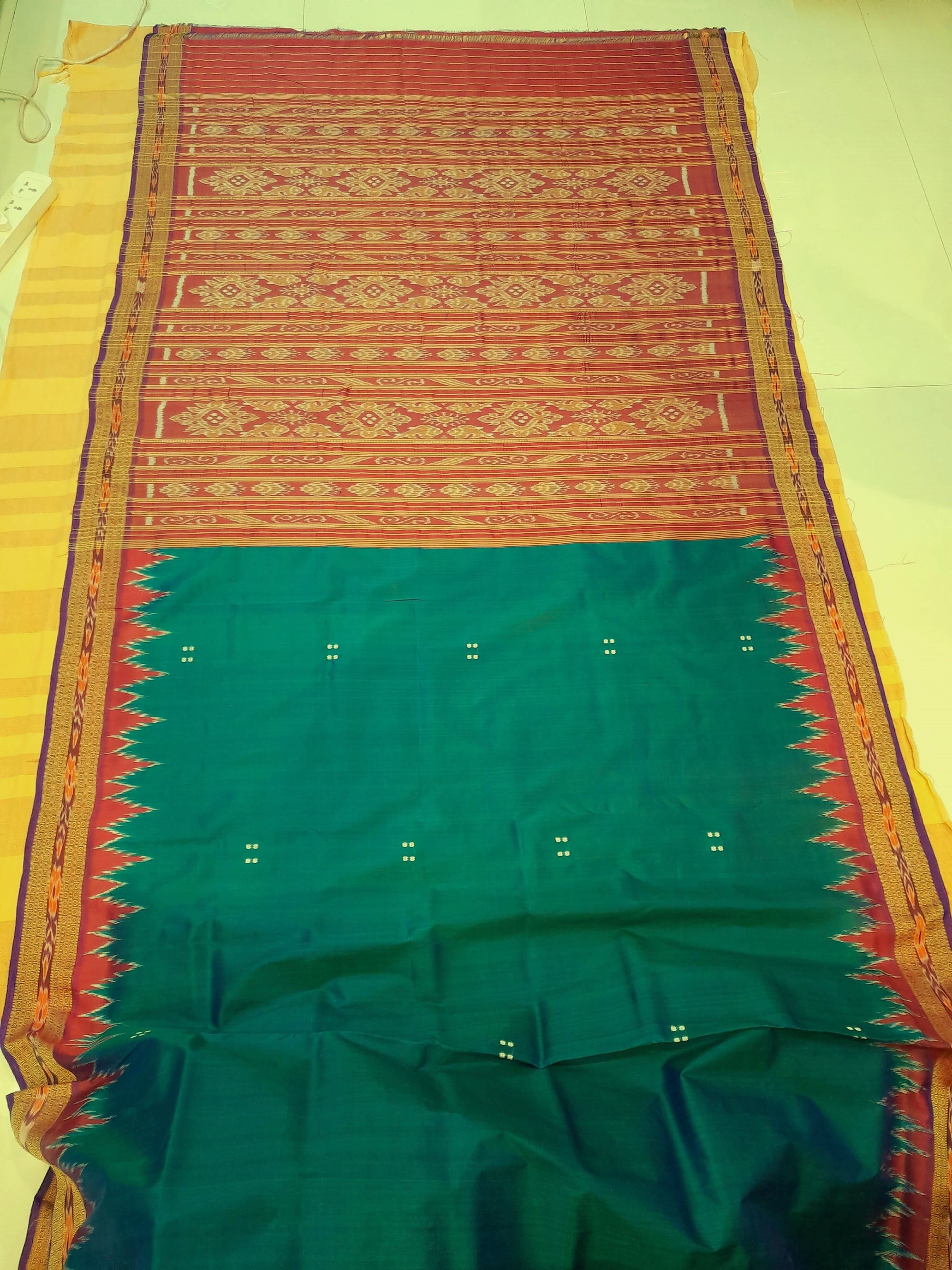 Green (dual shade) with Red Odisha Khandua Pata Silk Saree