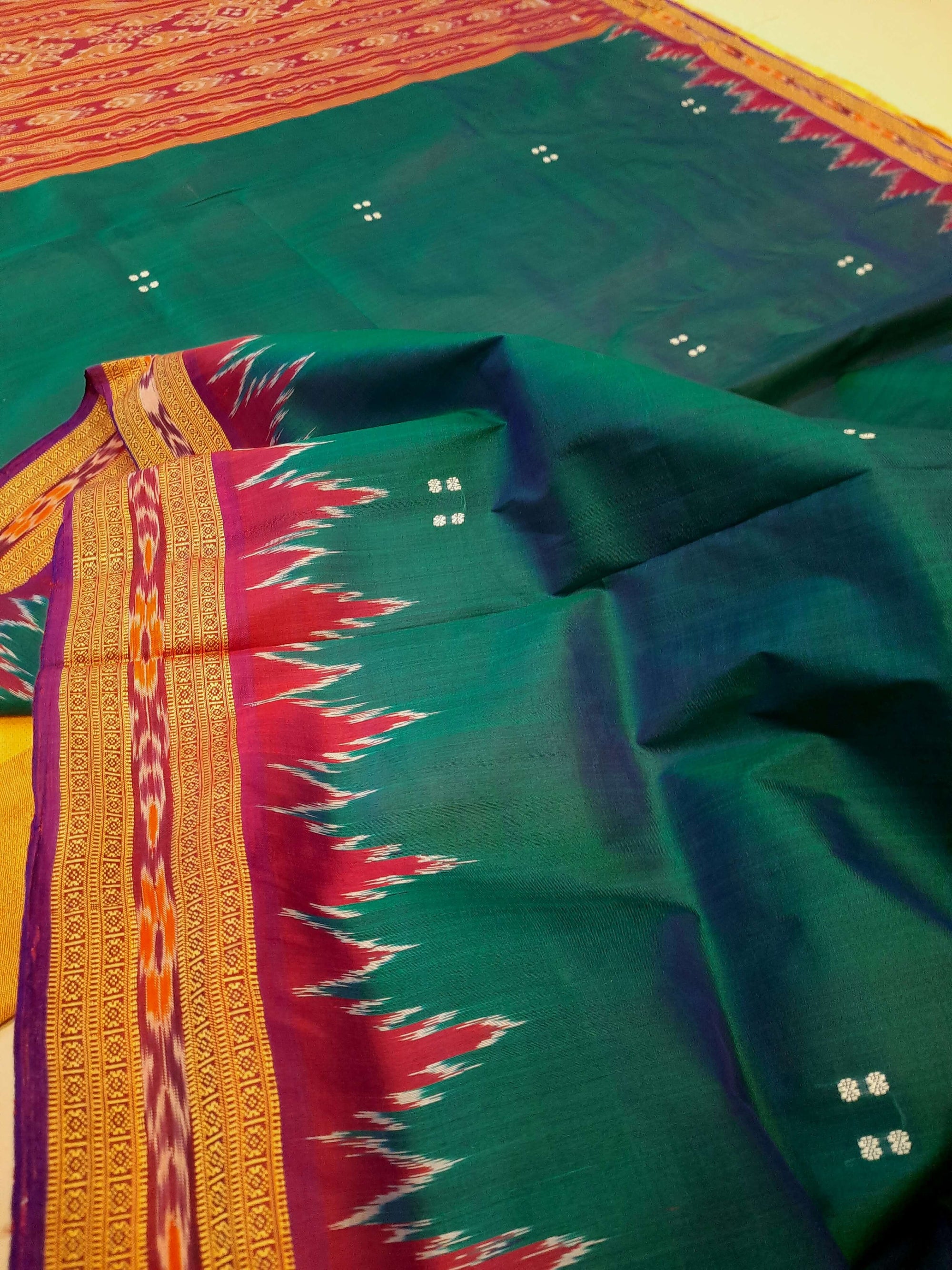 Green (dual shade) with Red Odisha Khandua Pata Silk Saree