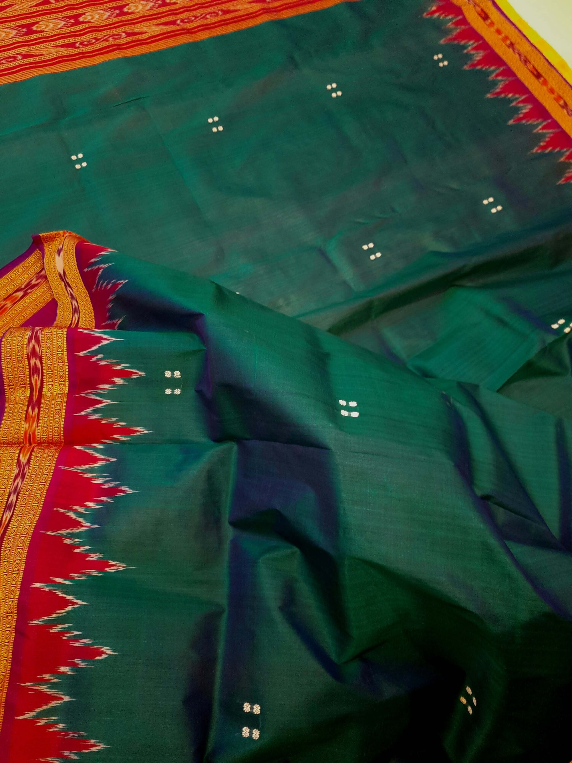 Green (dual shade) with Red Odisha Khandua Pata Silk Saree