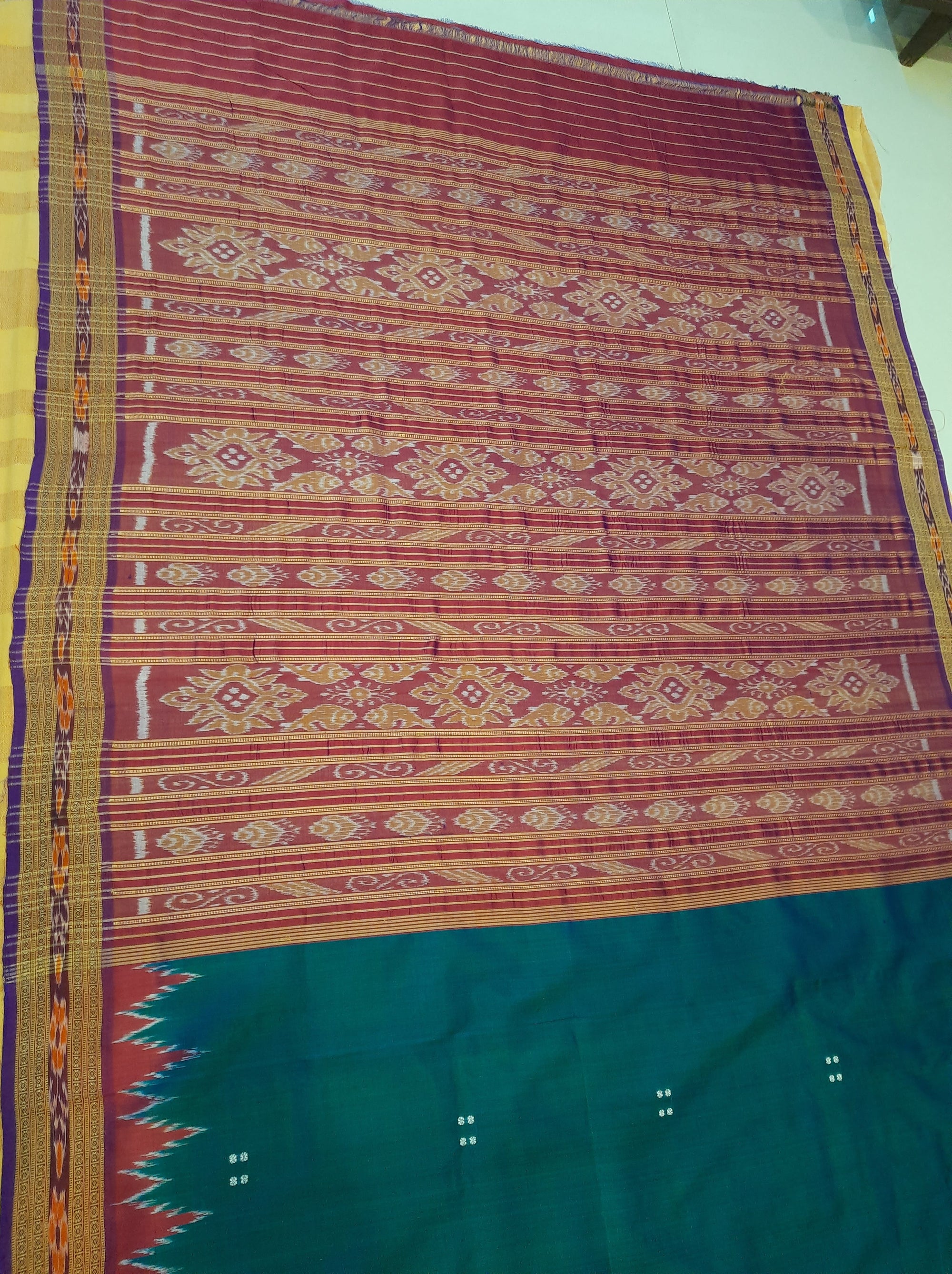 Green (dual shade) with Red Odisha Khandua Pata Silk Saree