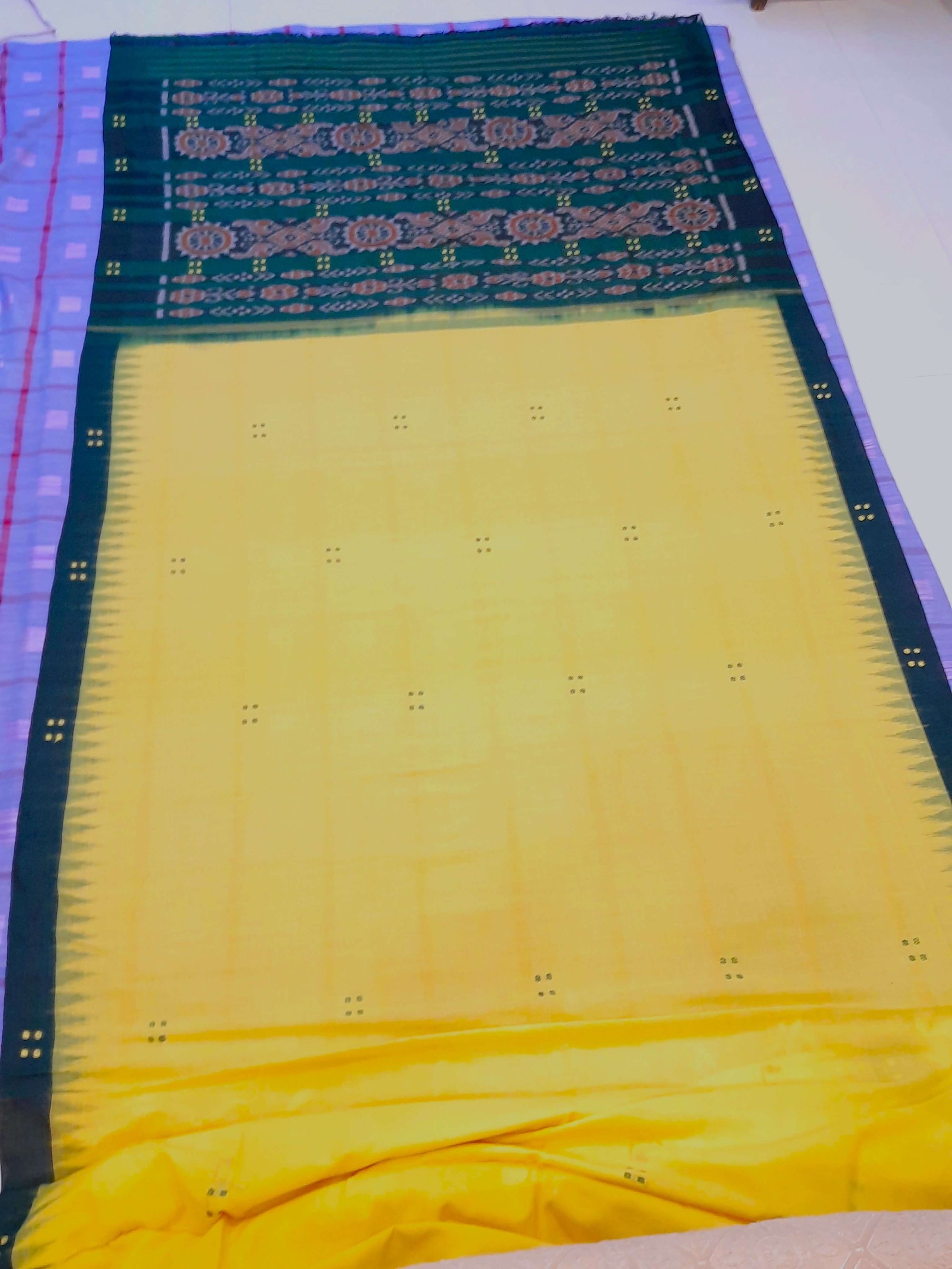 Yellow Odisha Ikat saree  with cotton ikat blouse piece