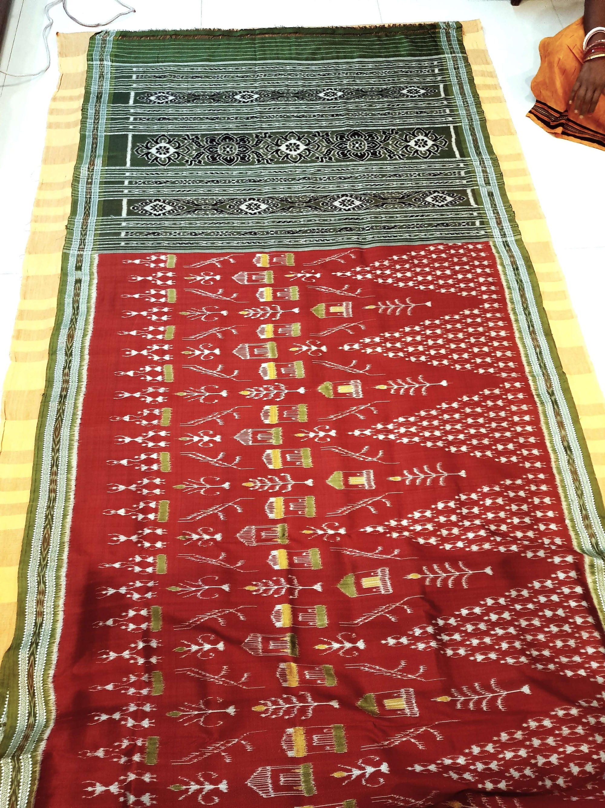 Maroon with Green Odisha Khandua Pata Silk Saree