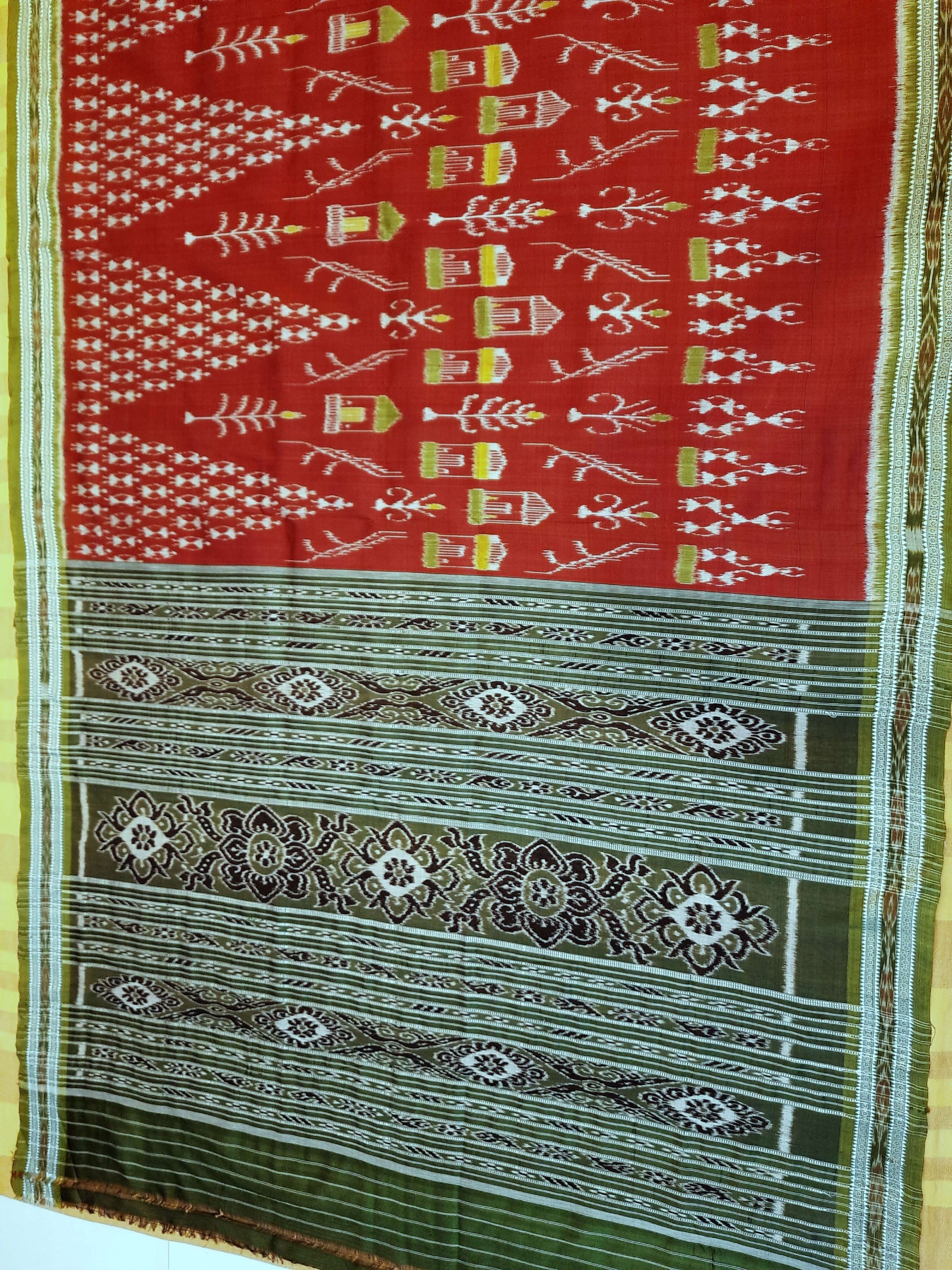 Maroon with Green Odisha Khandua Pata Silk Saree