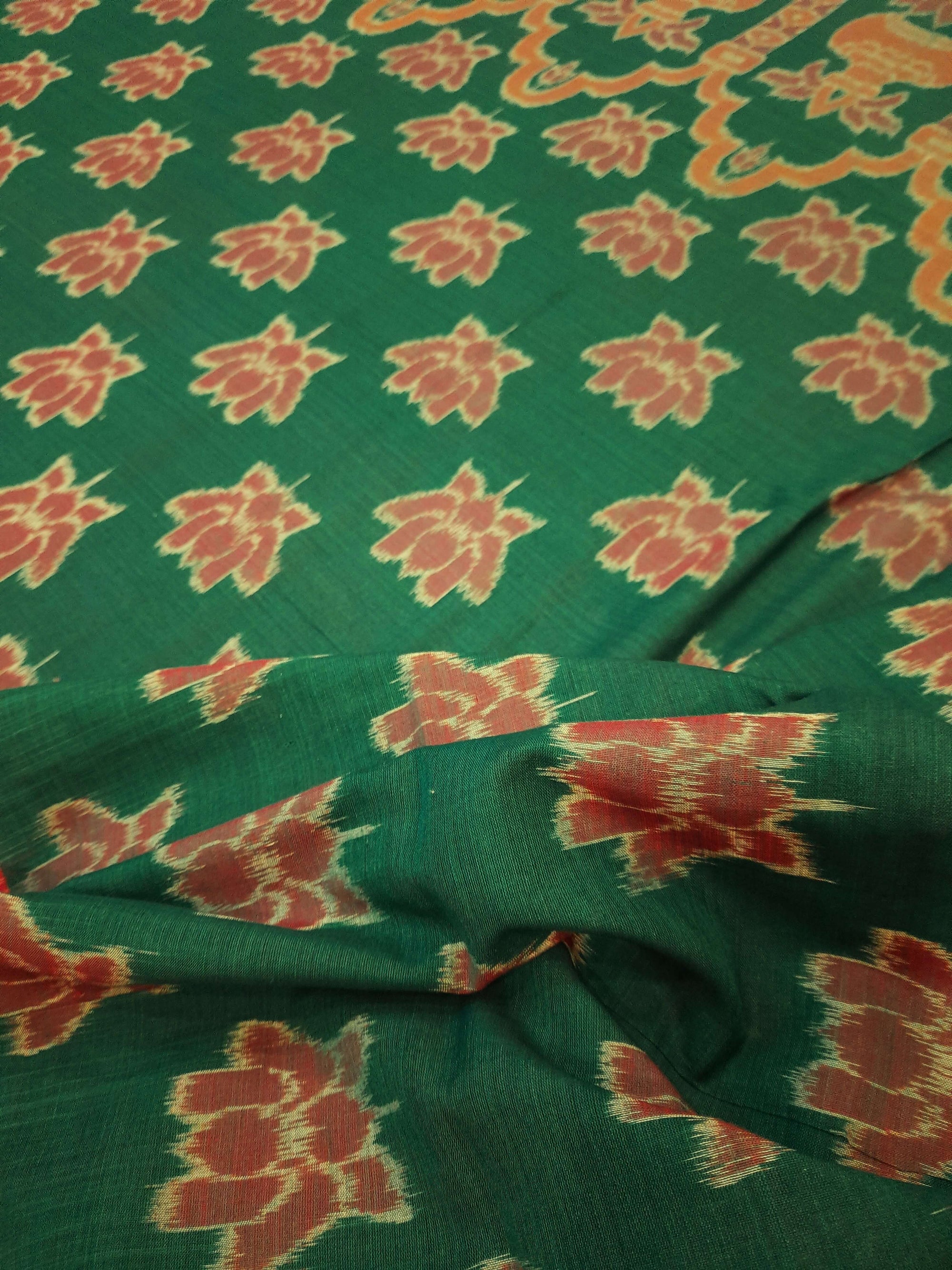 Green Odisha Ikat saree  with cotton ikat blouse piece