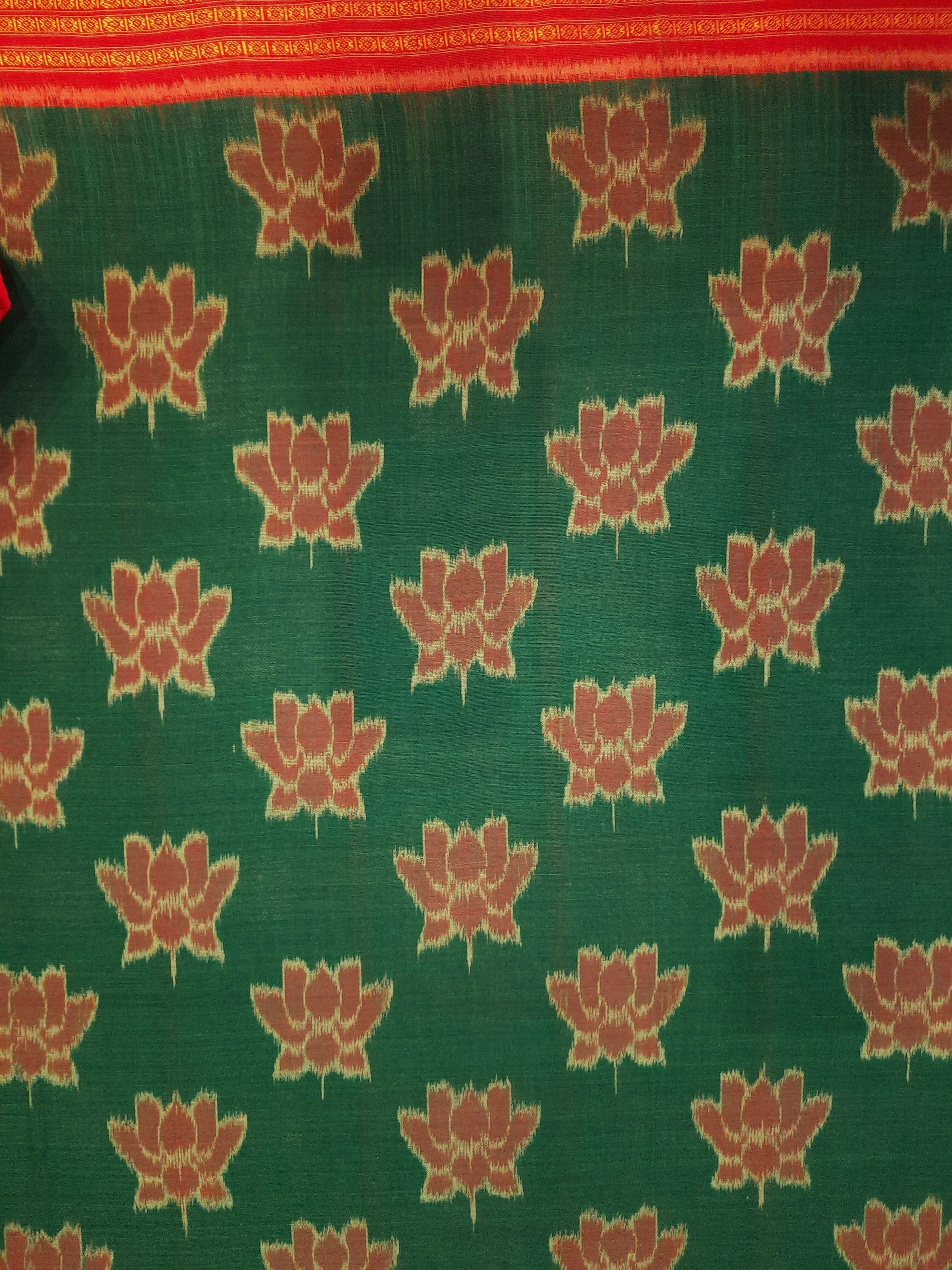 Green Odisha Ikat saree  with cotton ikat blouse piece