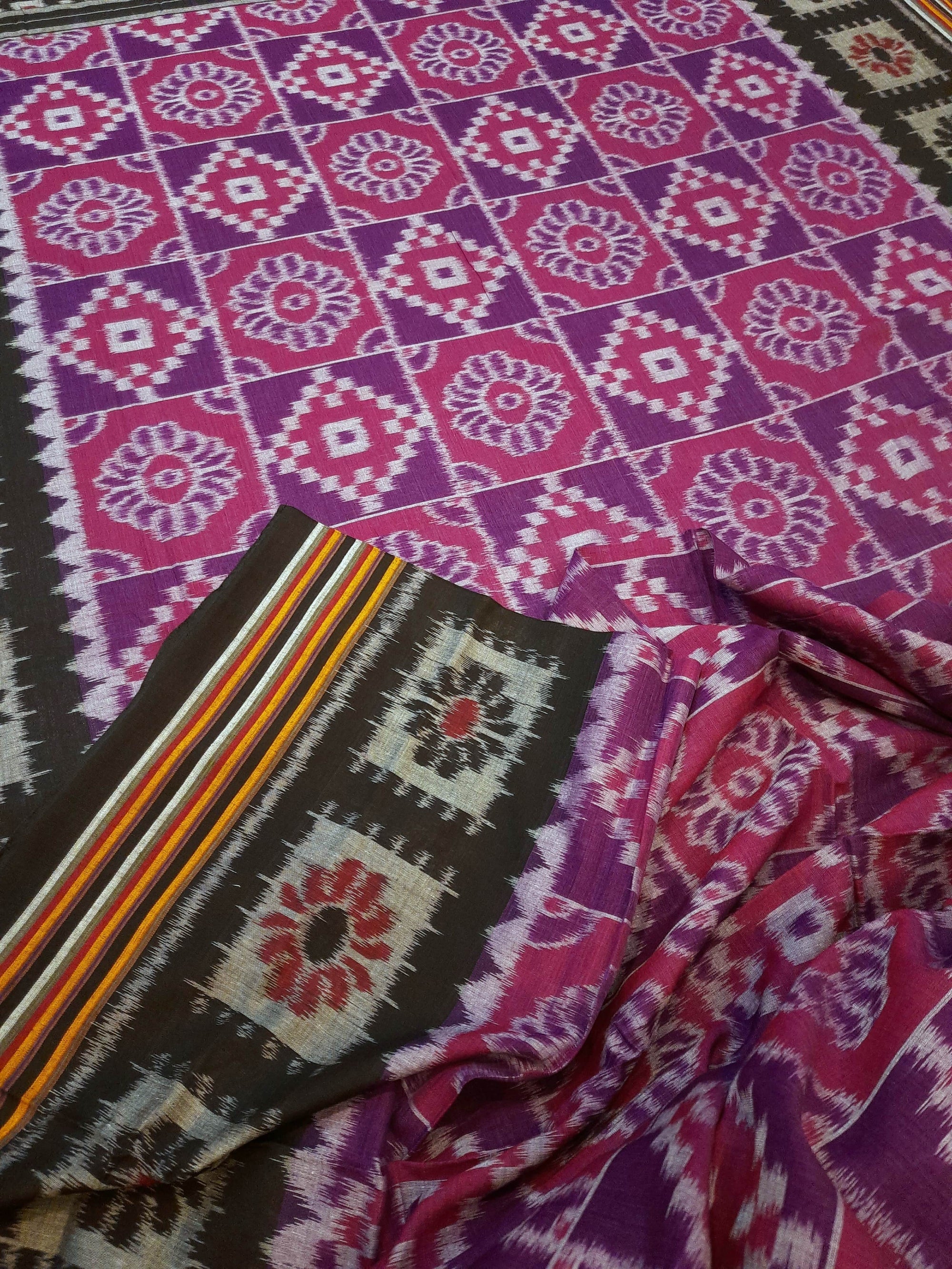 Purple Odisha Ikat saree  with cotton ikat blouse piece