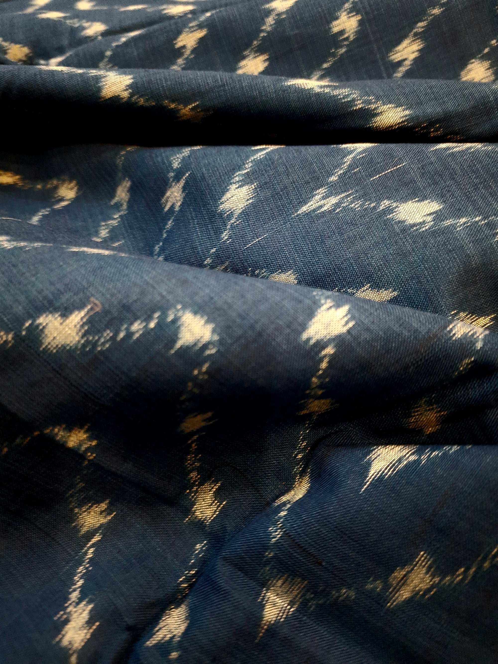 Blue Black cotton Sambalpuri Saree with running cotton Ikat blouse piece