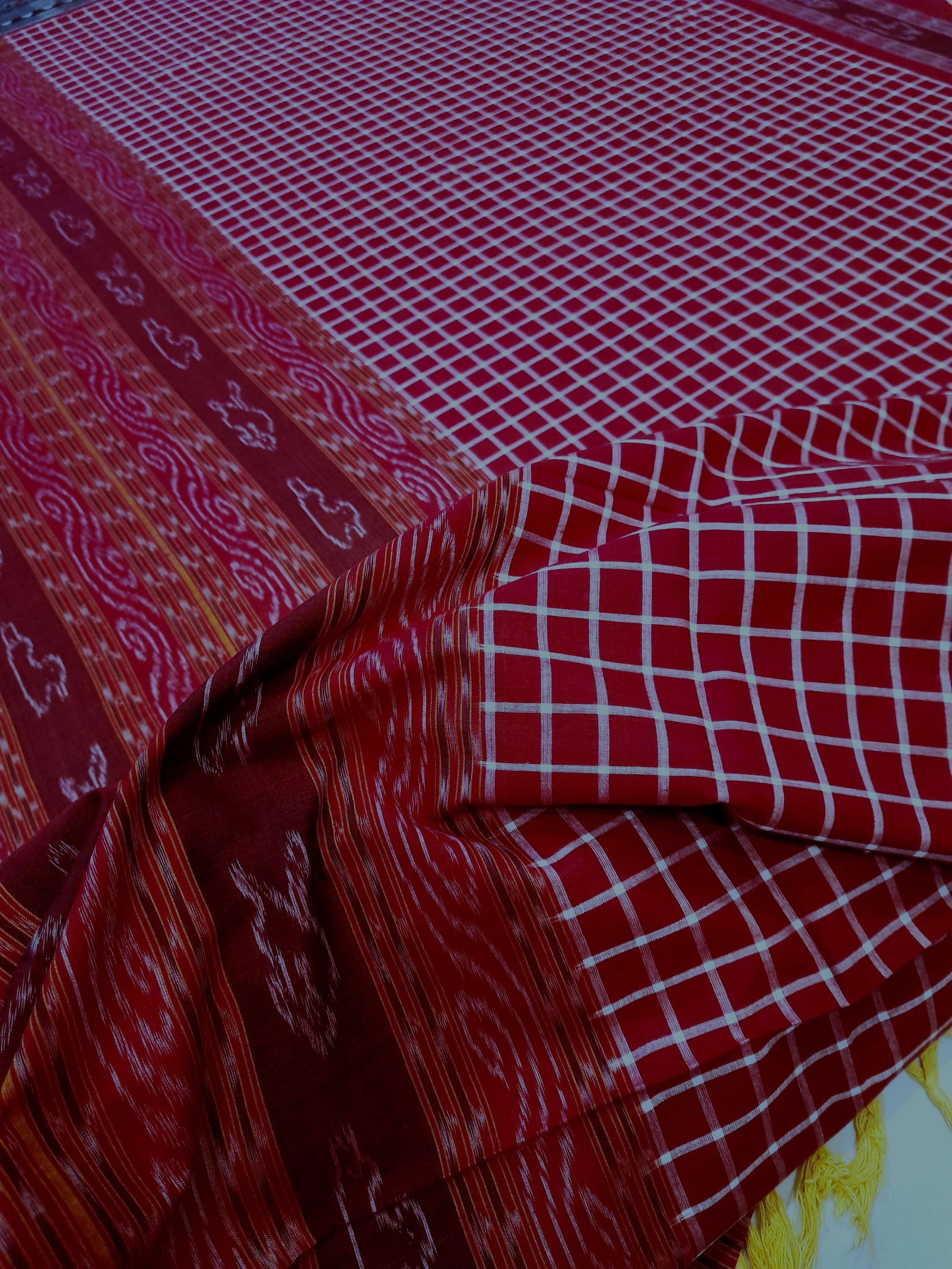 Maroon wide border Sambalpuri Sachipar Cotton Saree with mix match blouse piece