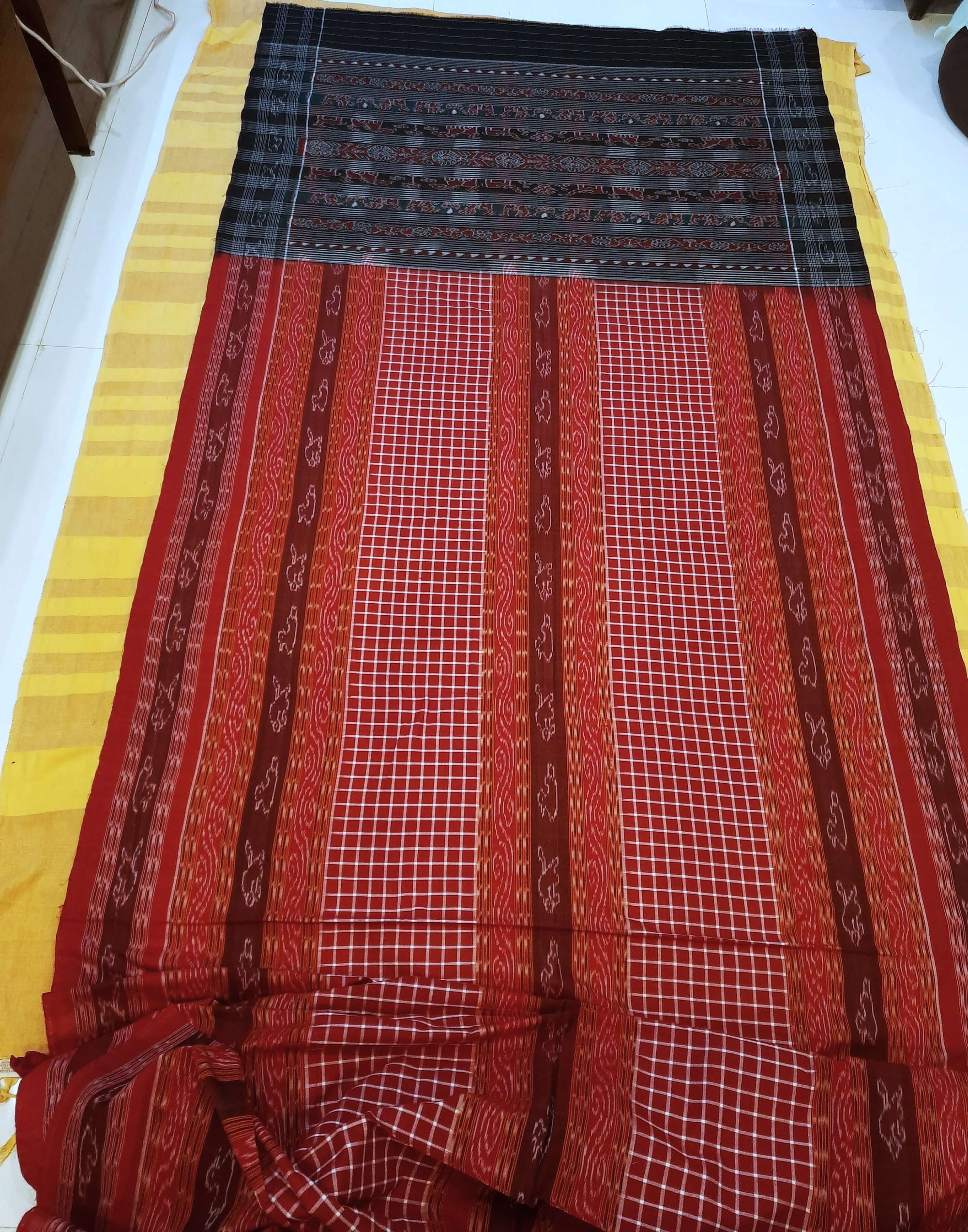 Maroon Sambalpuri Sachipar Cotton Saree with mix match blouse piece