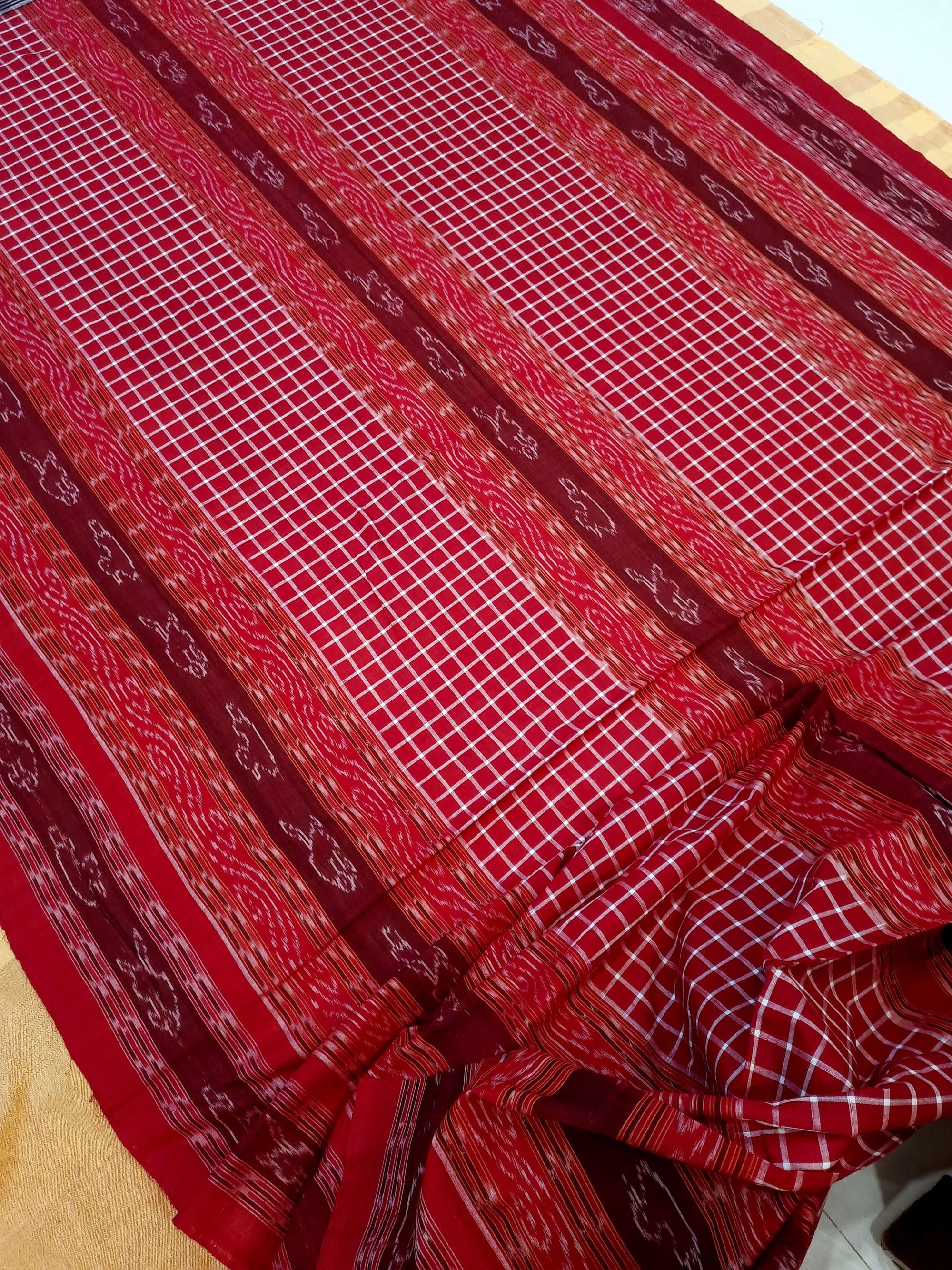 Maroon Sambalpuri Sachipar Cotton Saree with mix match blouse piece