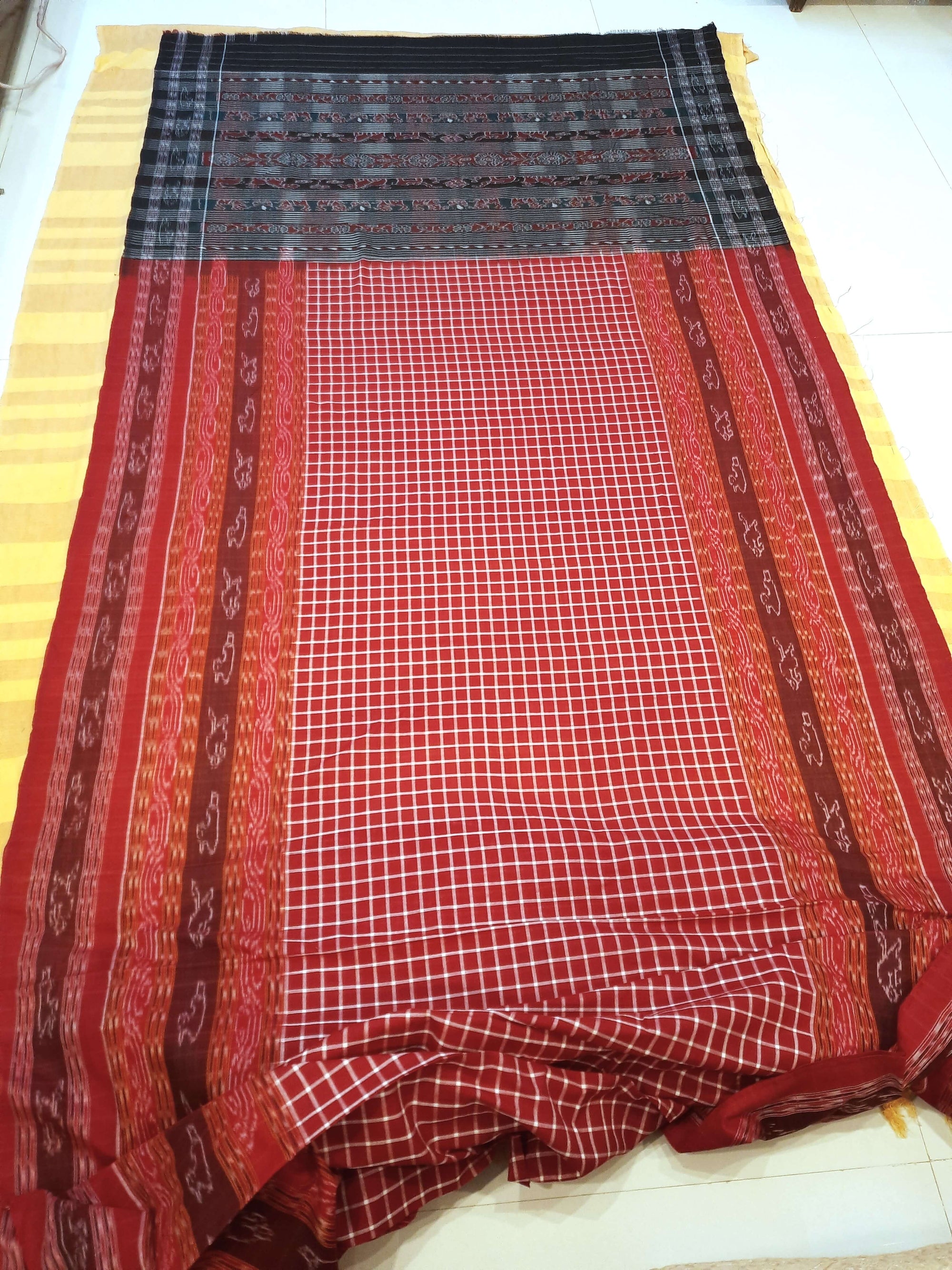 Maroon Sambalpuri Sachipar Cotton Saree with mix match blouse piece