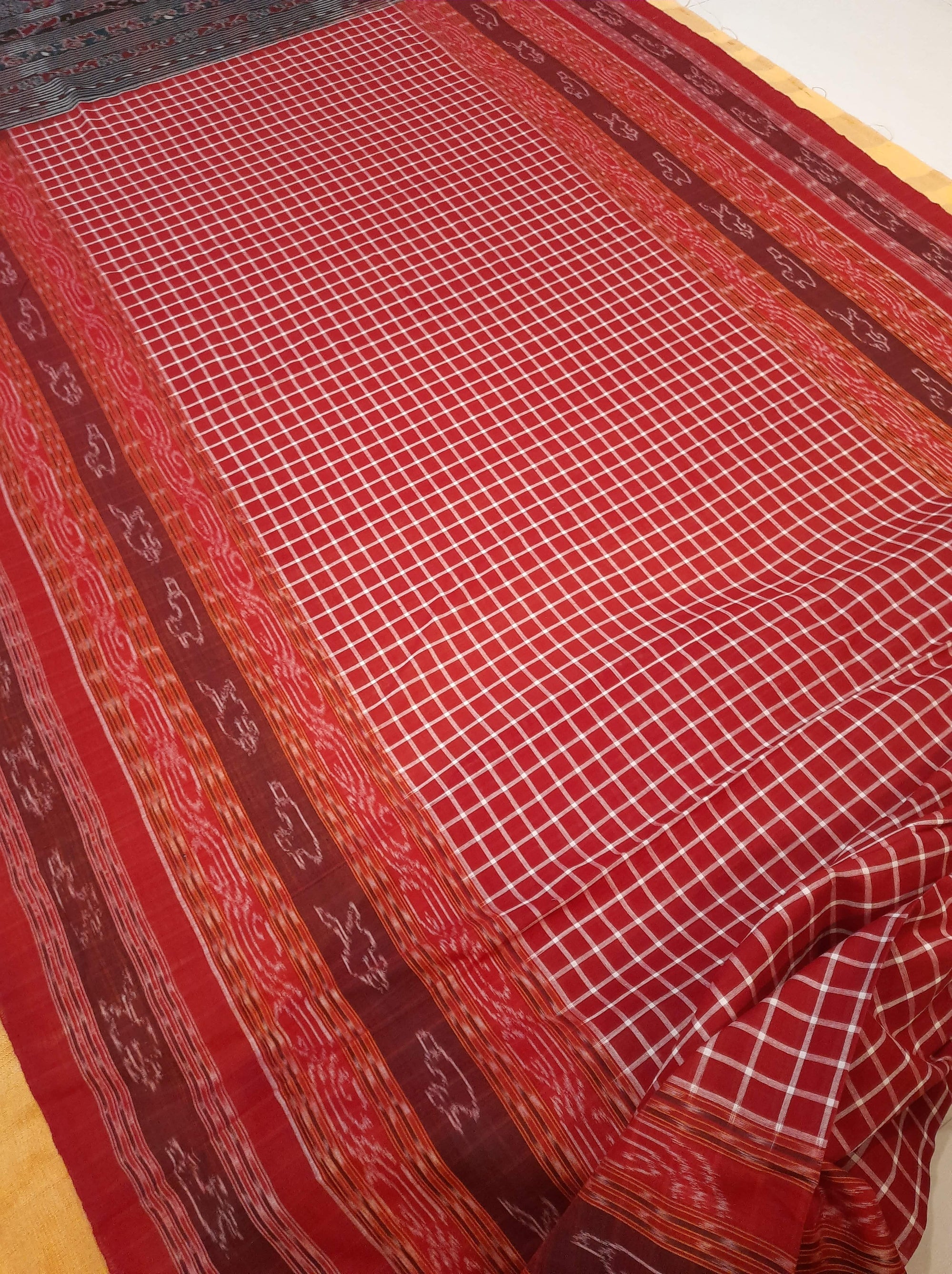 Maroon Sambalpuri Sachipar Cotton Saree with mix match blouse piece