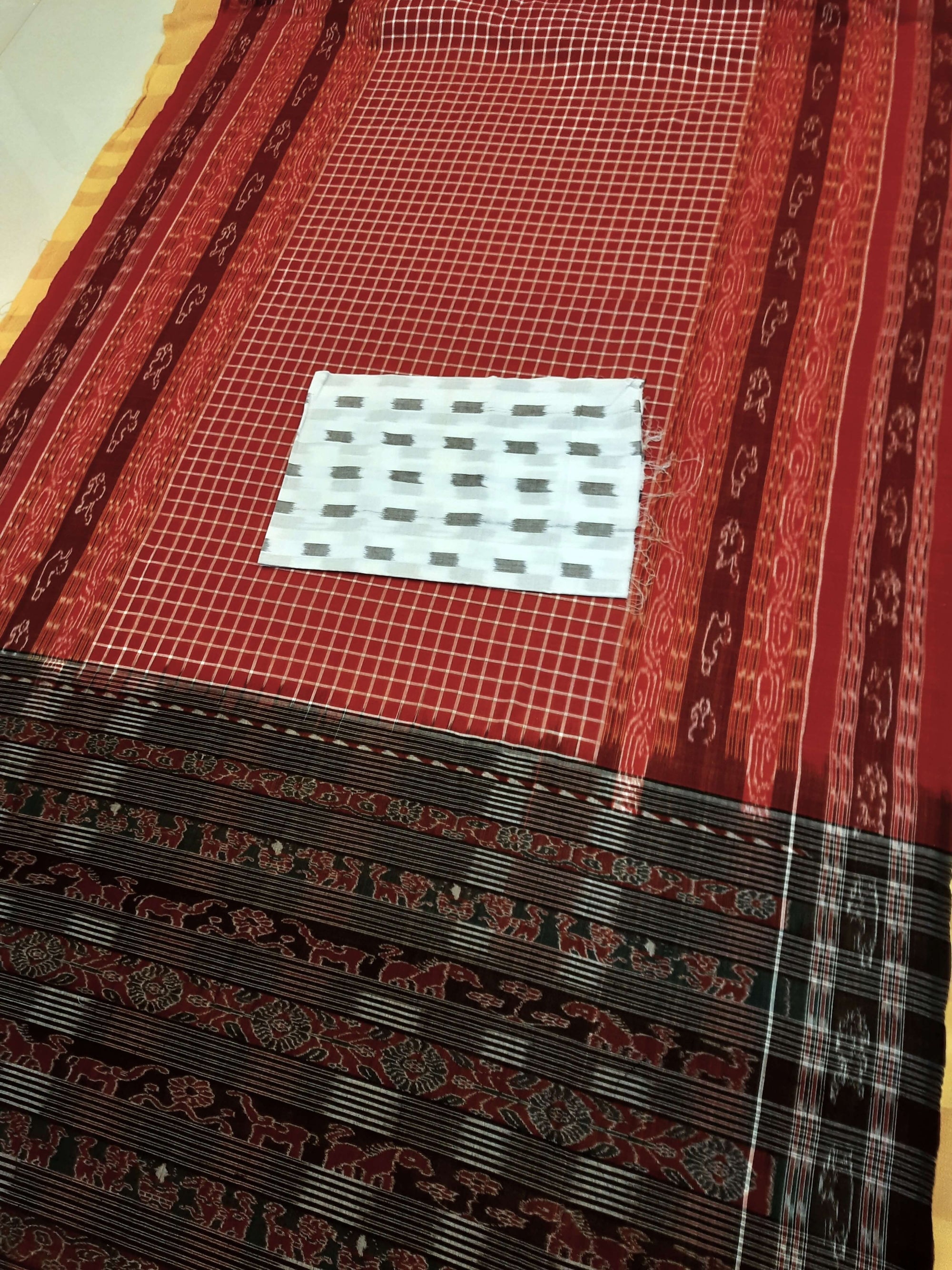 Maroon Sambalpuri Sachipar Cotton Saree with mix match blouse piece