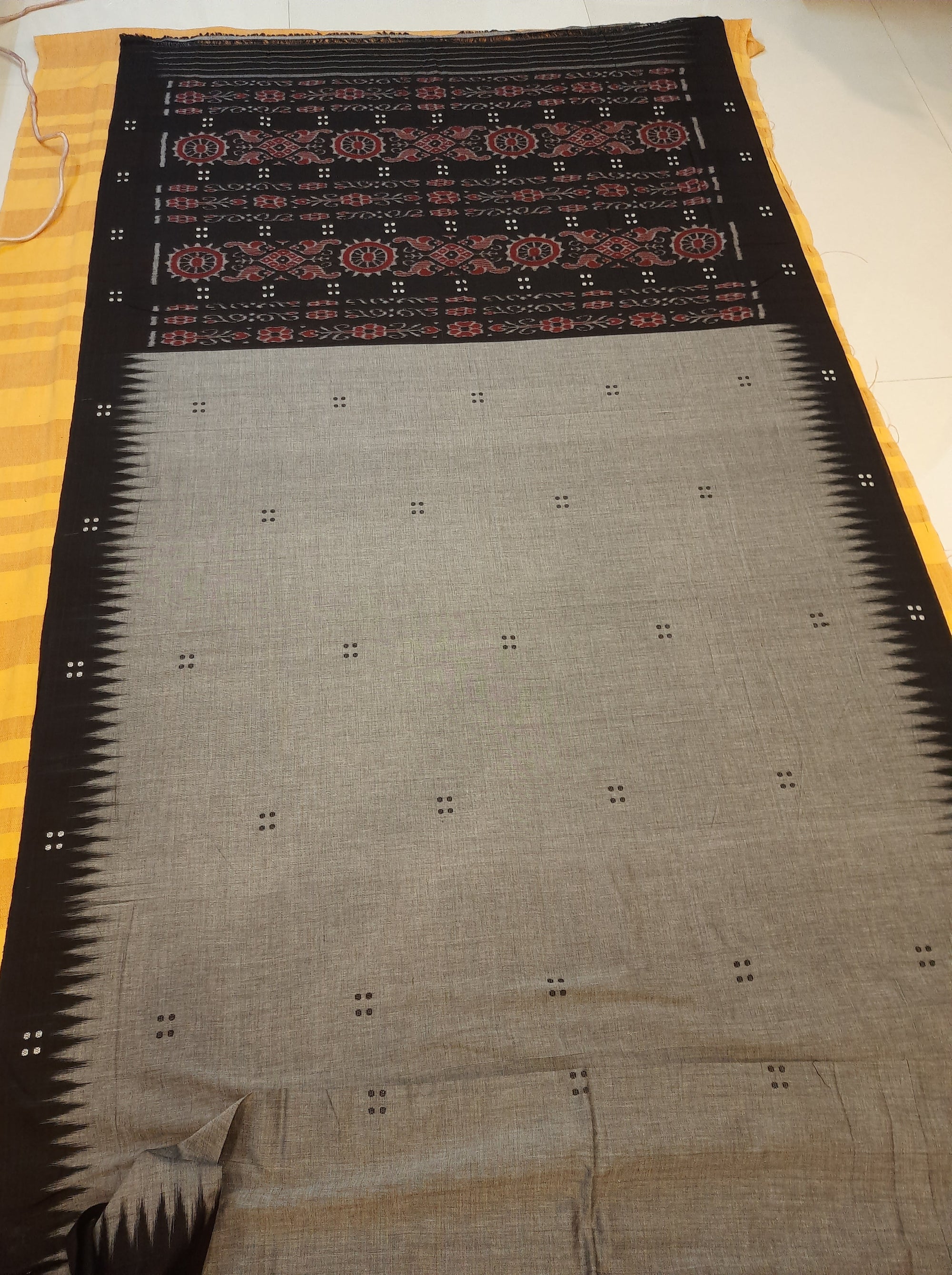 Grey Odisha Ikat saree  with cotton ikat blouse piece