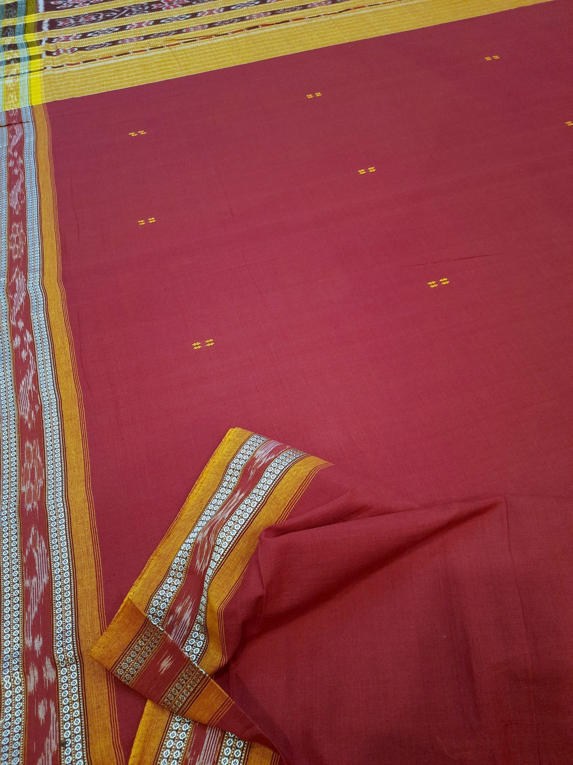 Maroon Cotton Odisha Ikat saree  with mix match cotton ikat blouse