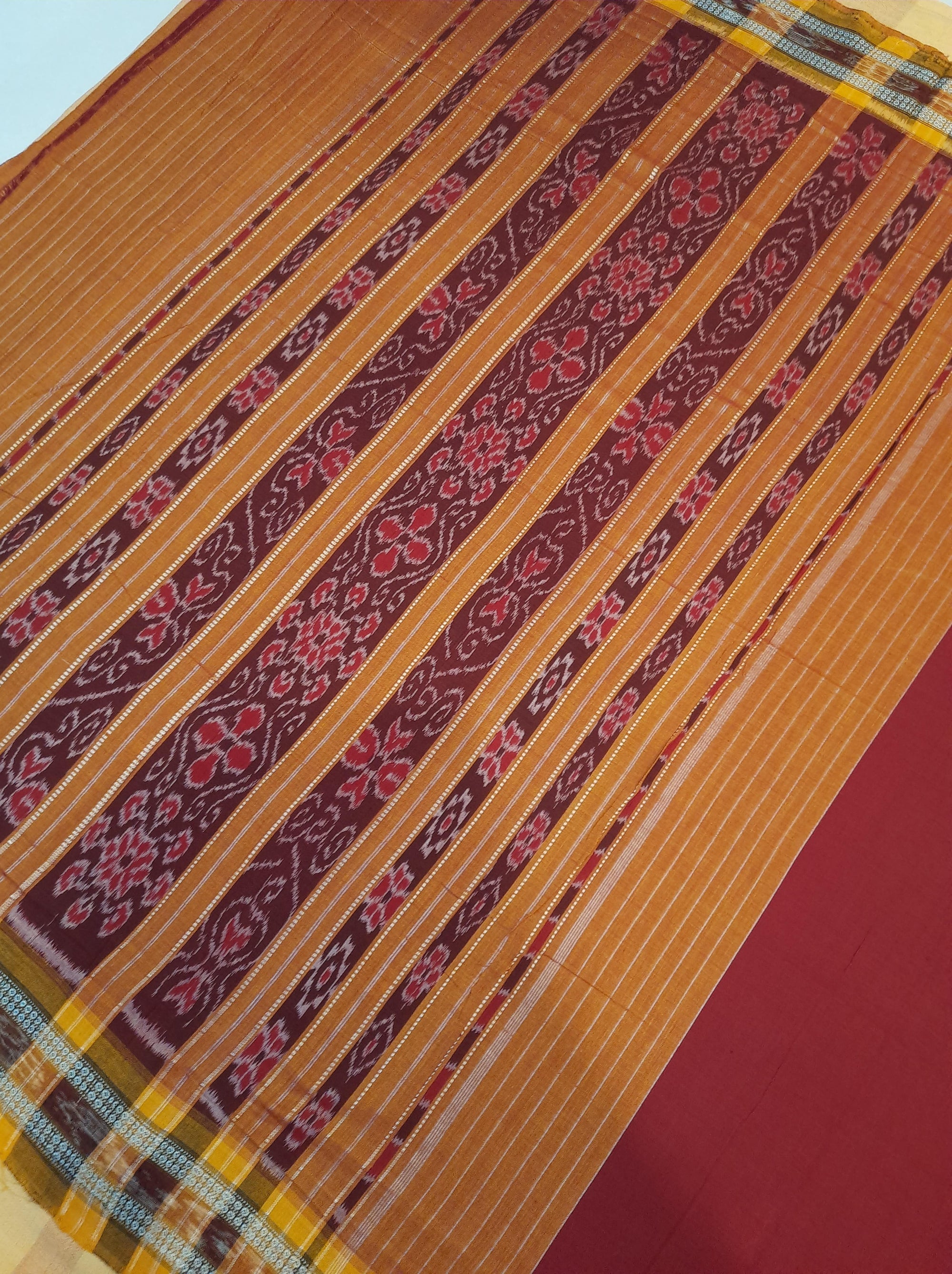 Maroon Cotton Odisha Ikat saree  with mix match cotton ikat blouse