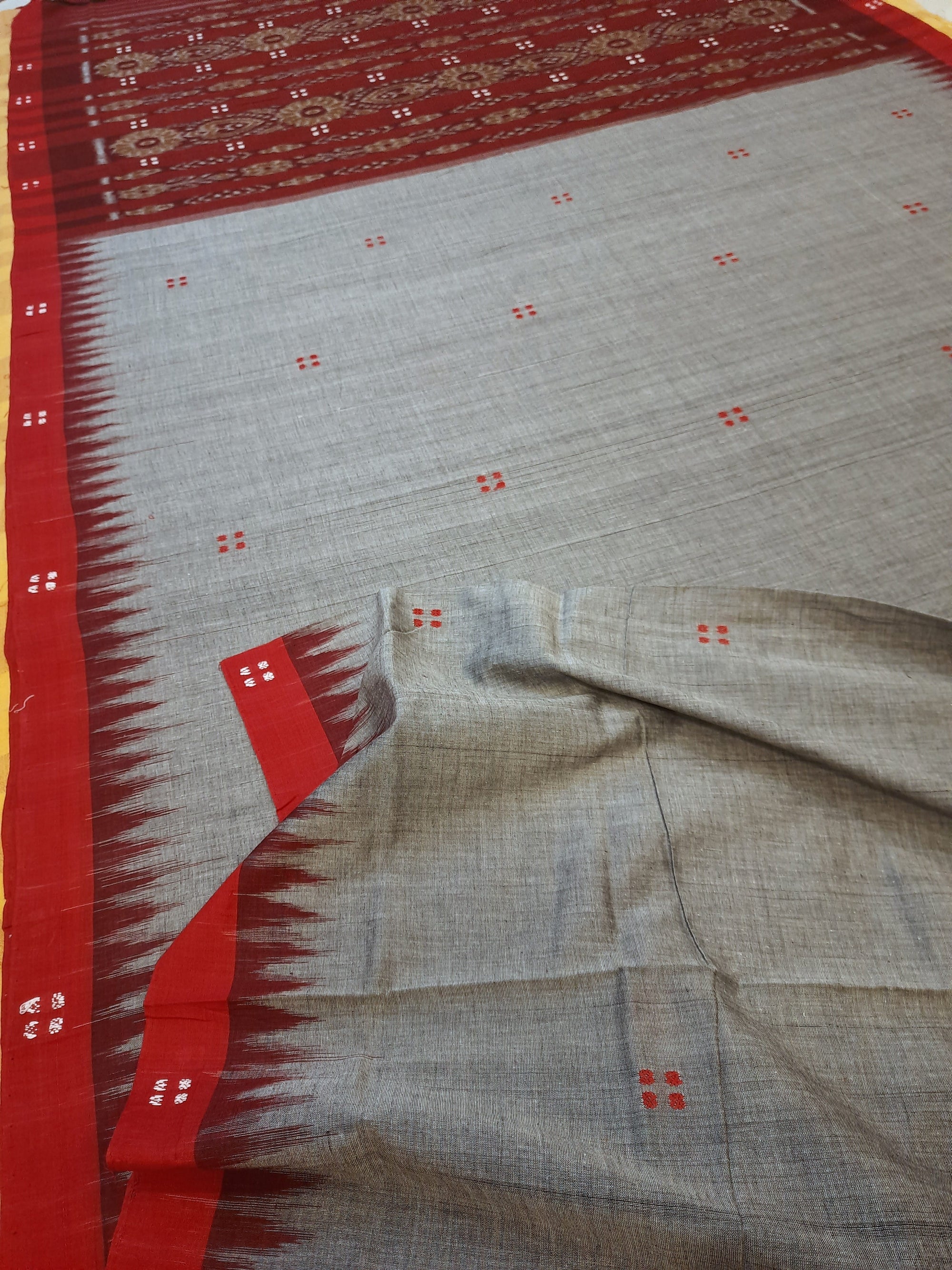 Grey Cotton Odisha Ikat saree  with mix match cotton ikat blouse