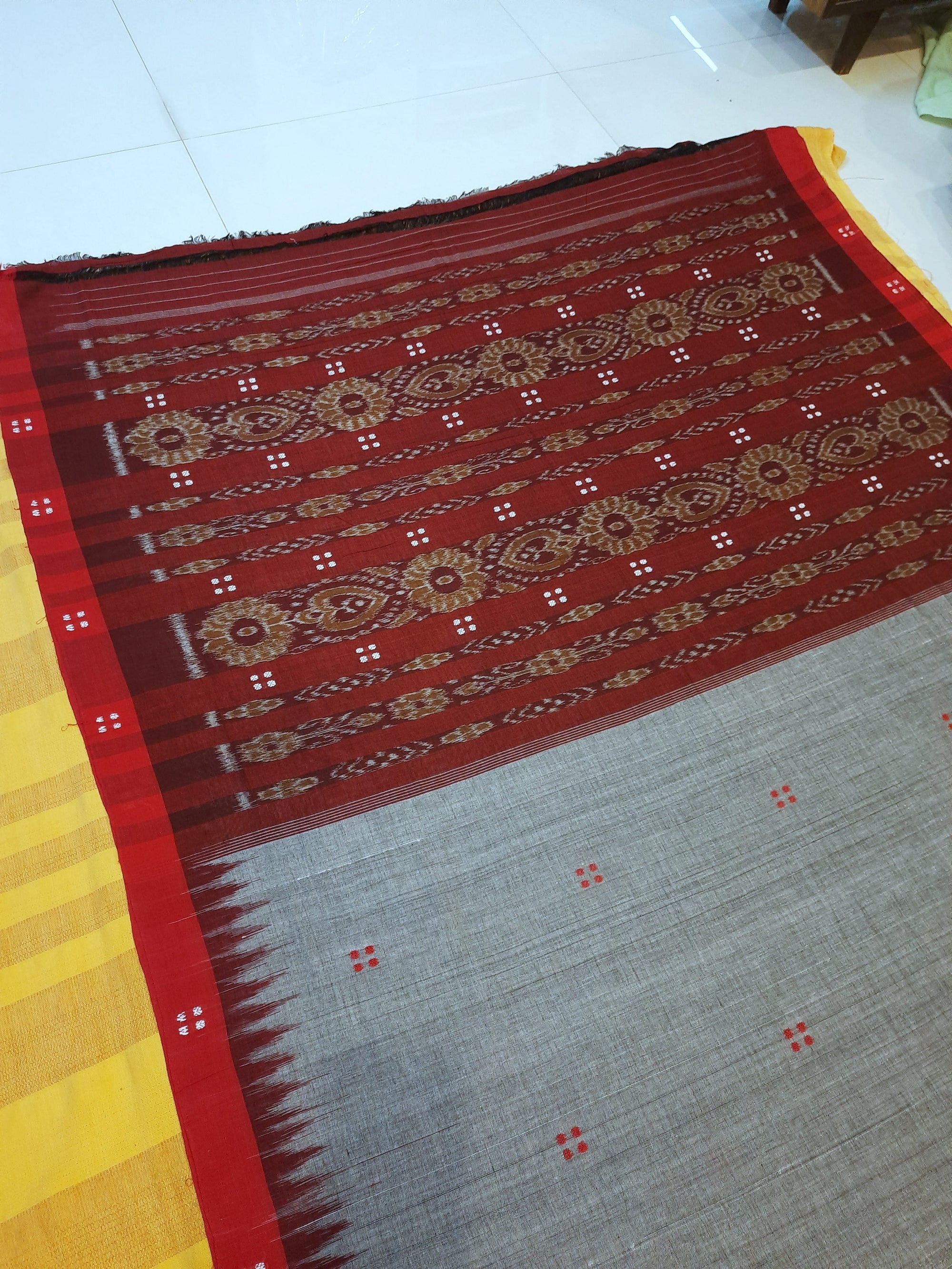 Grey Cotton Odisha Ikat saree  with mix match cotton ikat blouse