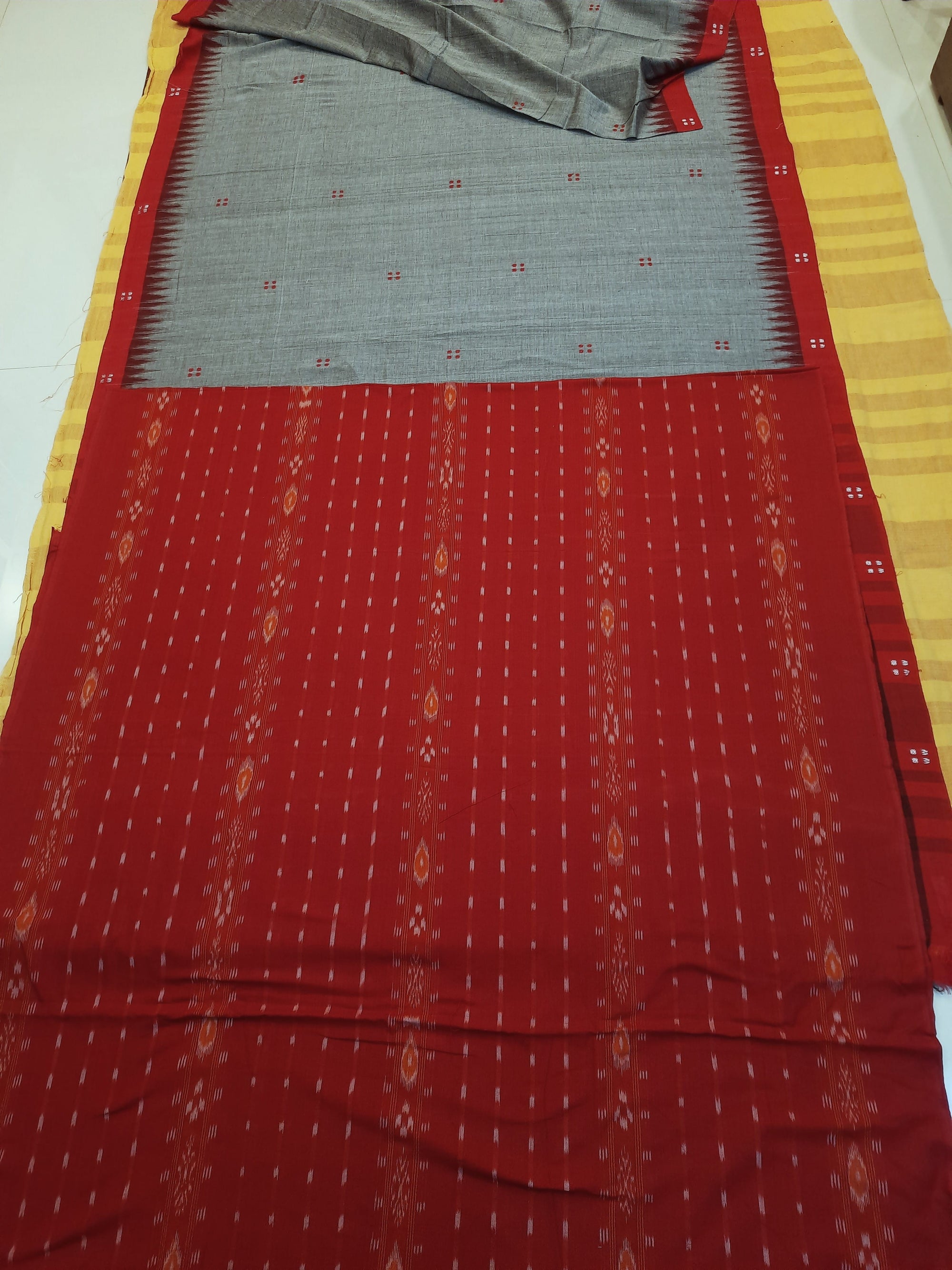 Grey Cotton Odisha Ikat saree  with mix match cotton ikat blouse