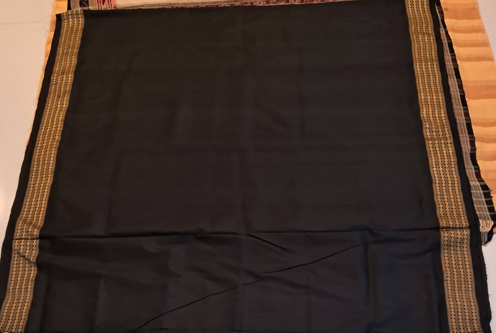 Magenta with Black Odisha Khandua Silk Saree with Black Mulberry silk blouse piece