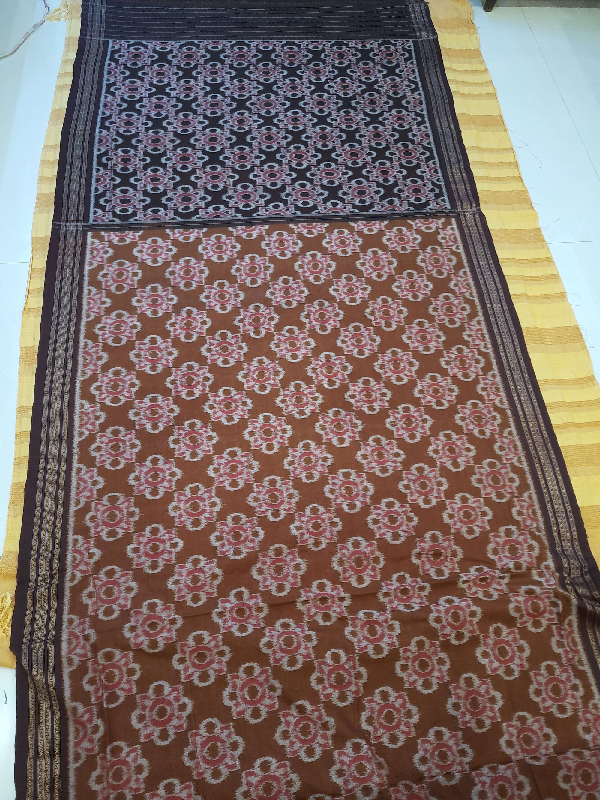 Pinkish Brown Odisha Ikat saree with cotton ikat blouse piece