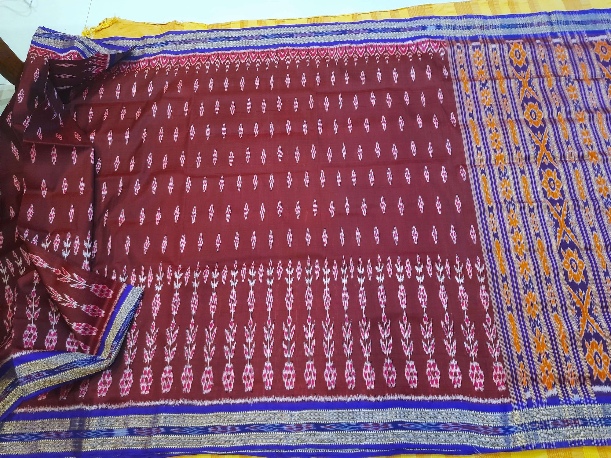 Maroon wide border Odisha Khandua Pata Silk Saree