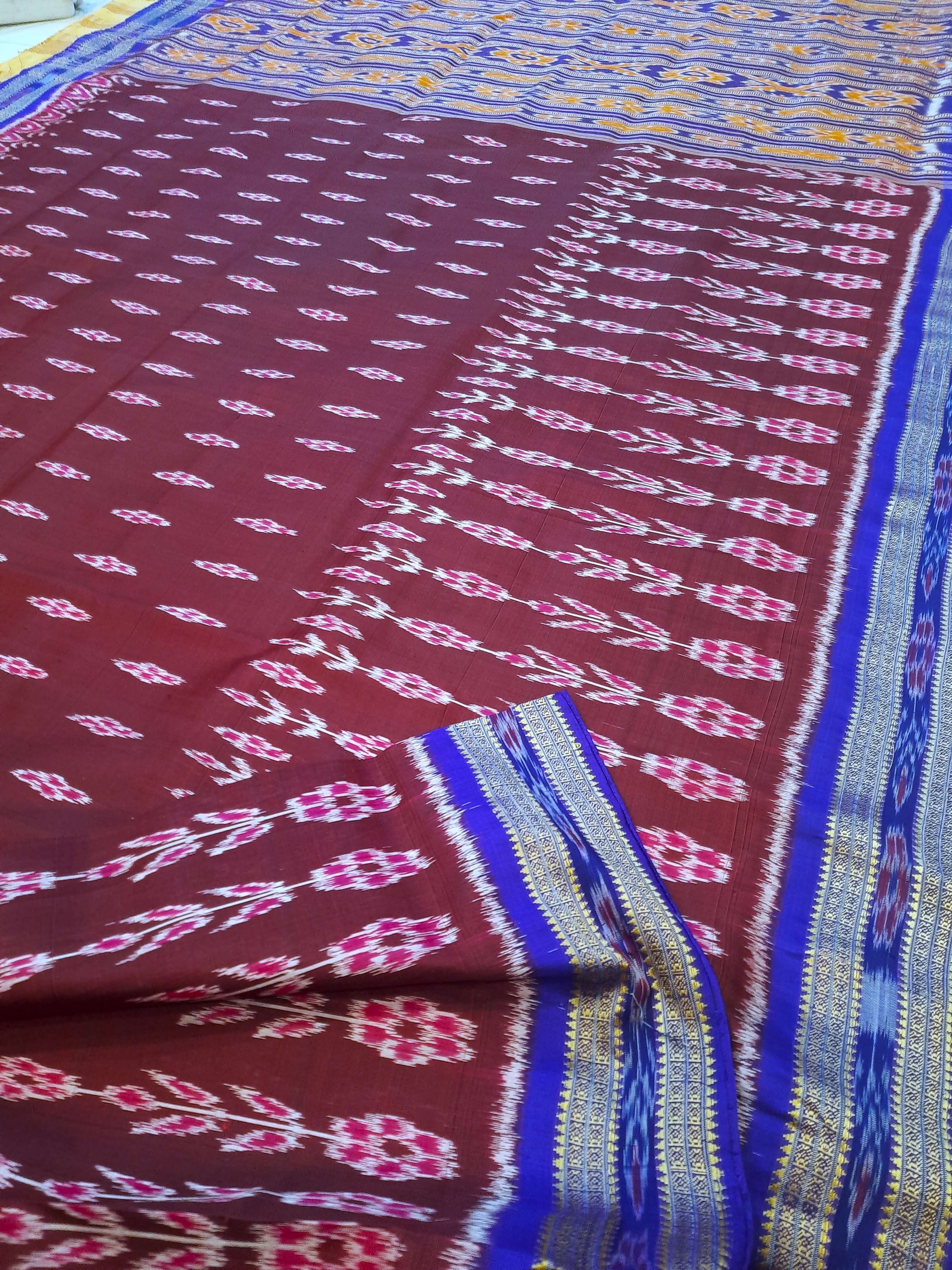 Maroon wide border Odisha Khandua Pata Silk Saree