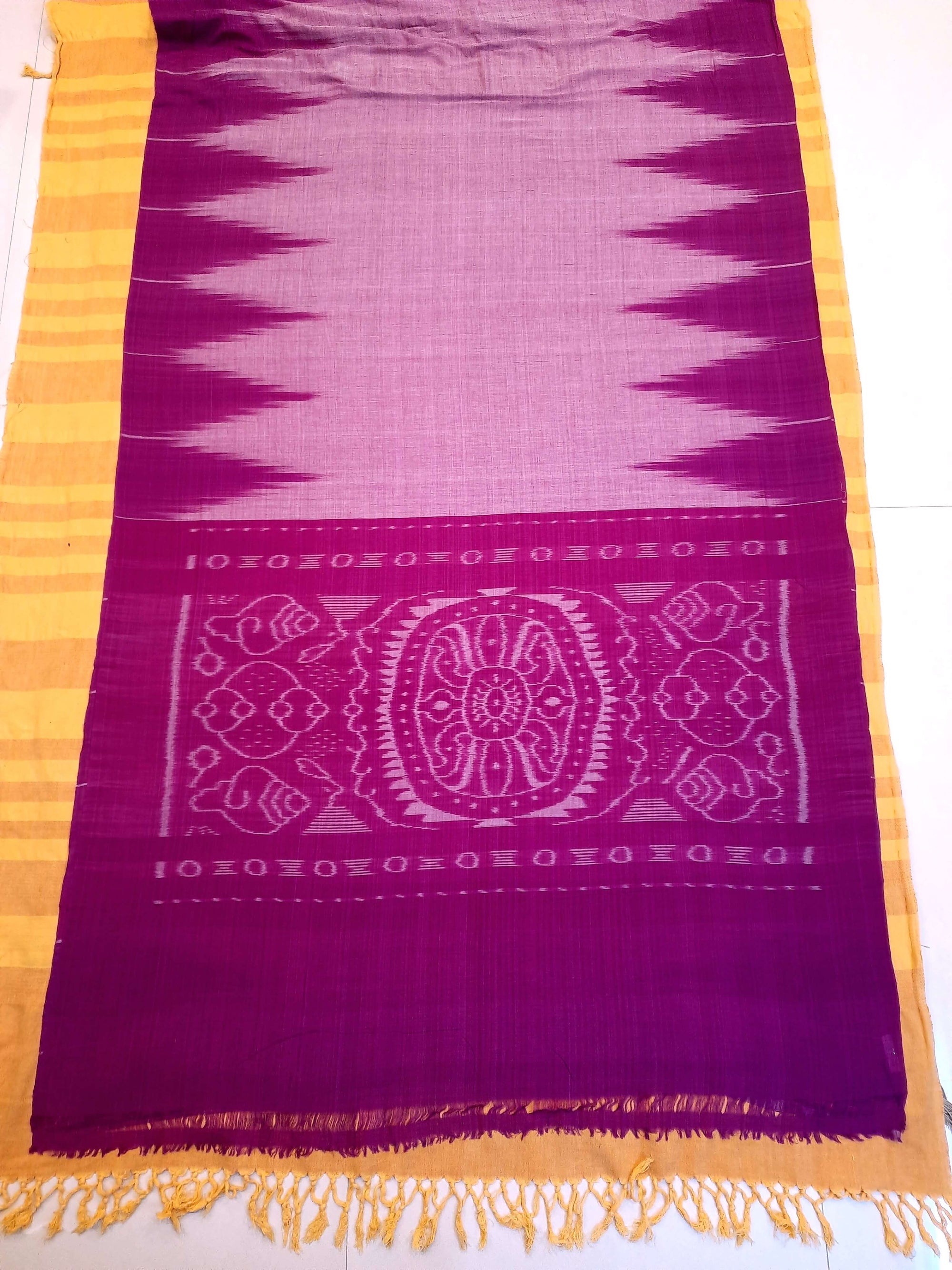 Purple Cotton Odisha Ikat saree  with mix match cotton ikat blouse