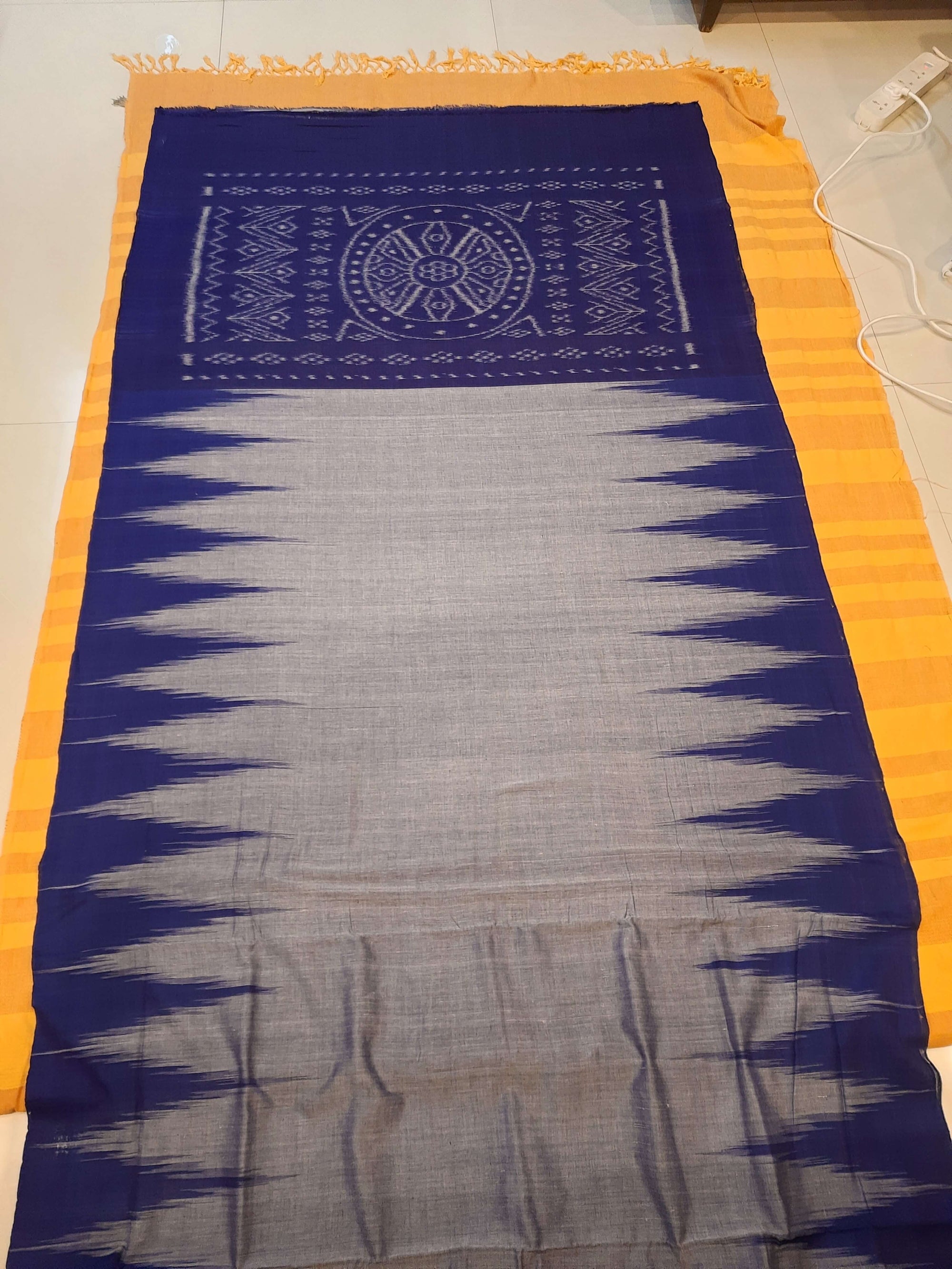 Blue Cotton Odisha Ikat saree  with mix match cotton ikat blouse