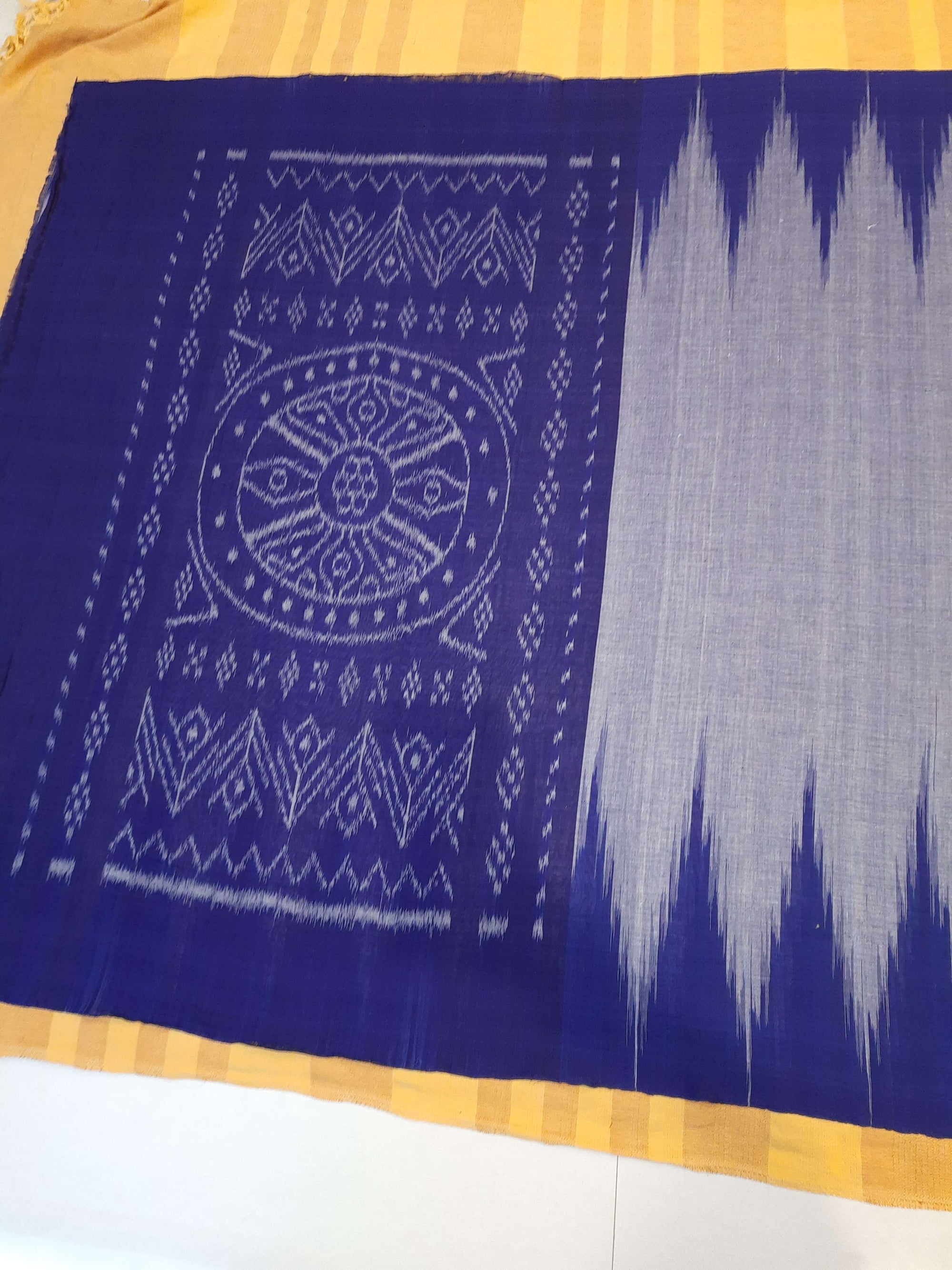 Blue Cotton Odisha Ikat saree  with mix match cotton ikat blouse