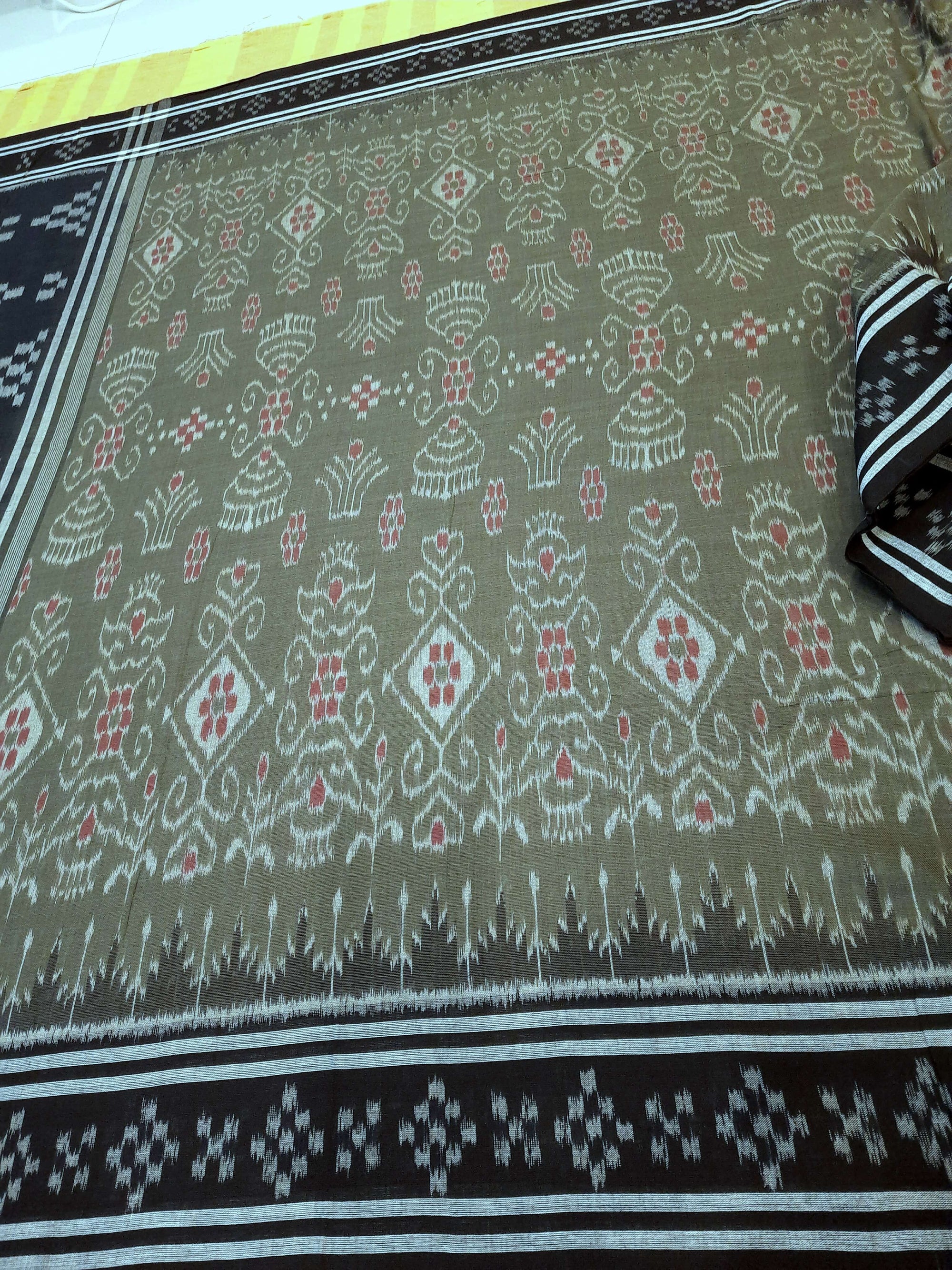 Green with Black  Cotton Odisha Ikat saree  with mix match cotton ikat blouse