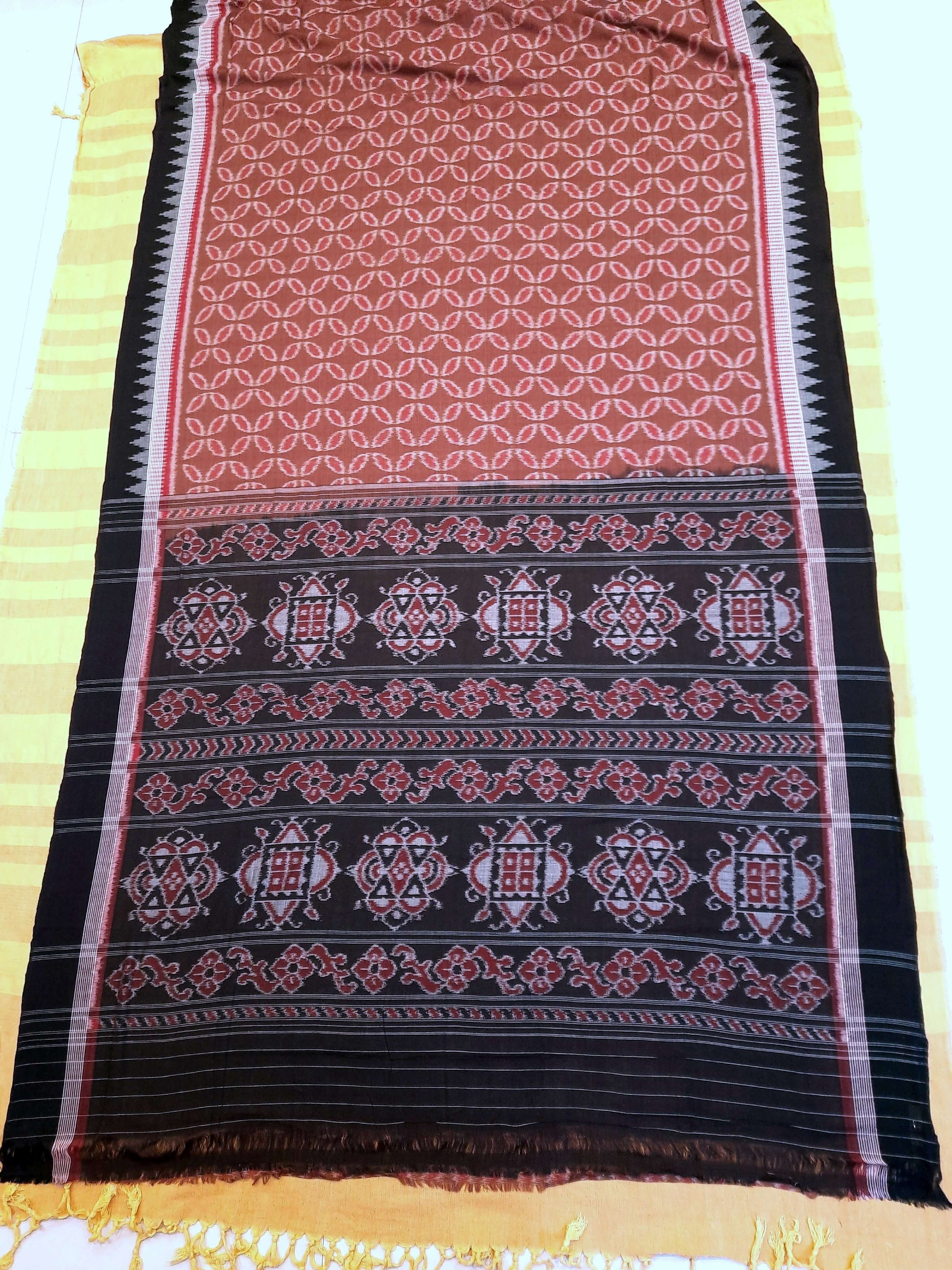 Pinkish Brown Cotton Odisha Ikat saree  with mix match cotton ikat blouse