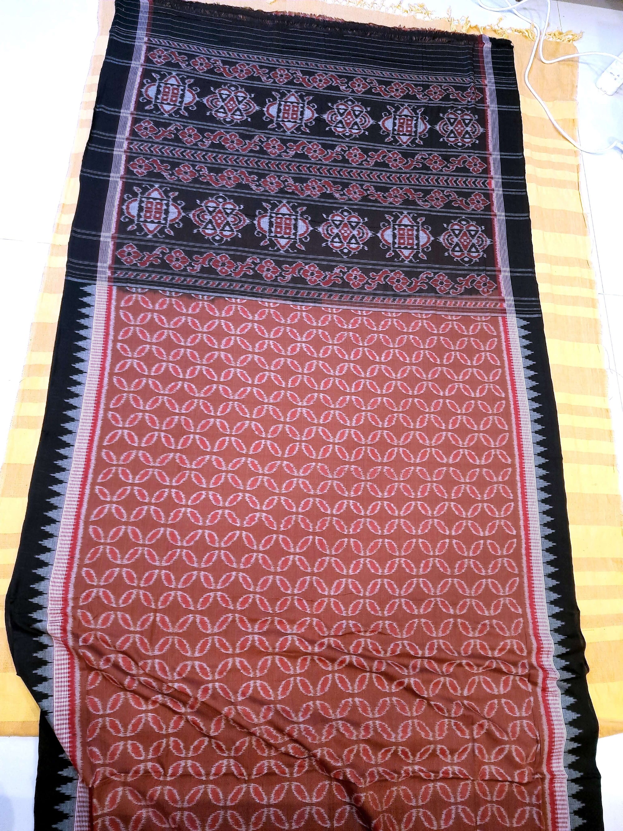 Pinkish Brown Cotton Odisha Ikat saree  with mix match cotton ikat blouse