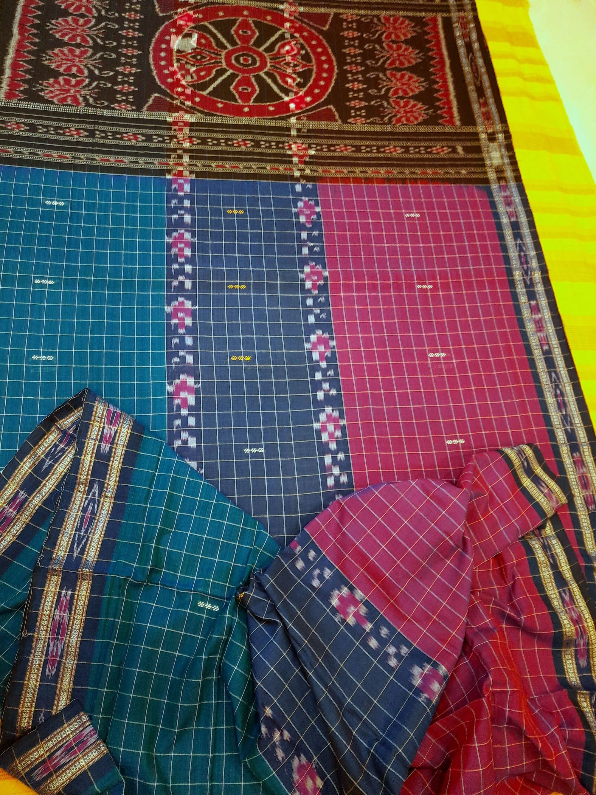 Multi coloured Odisha Cotton Saree with cotton ikat blouse piece