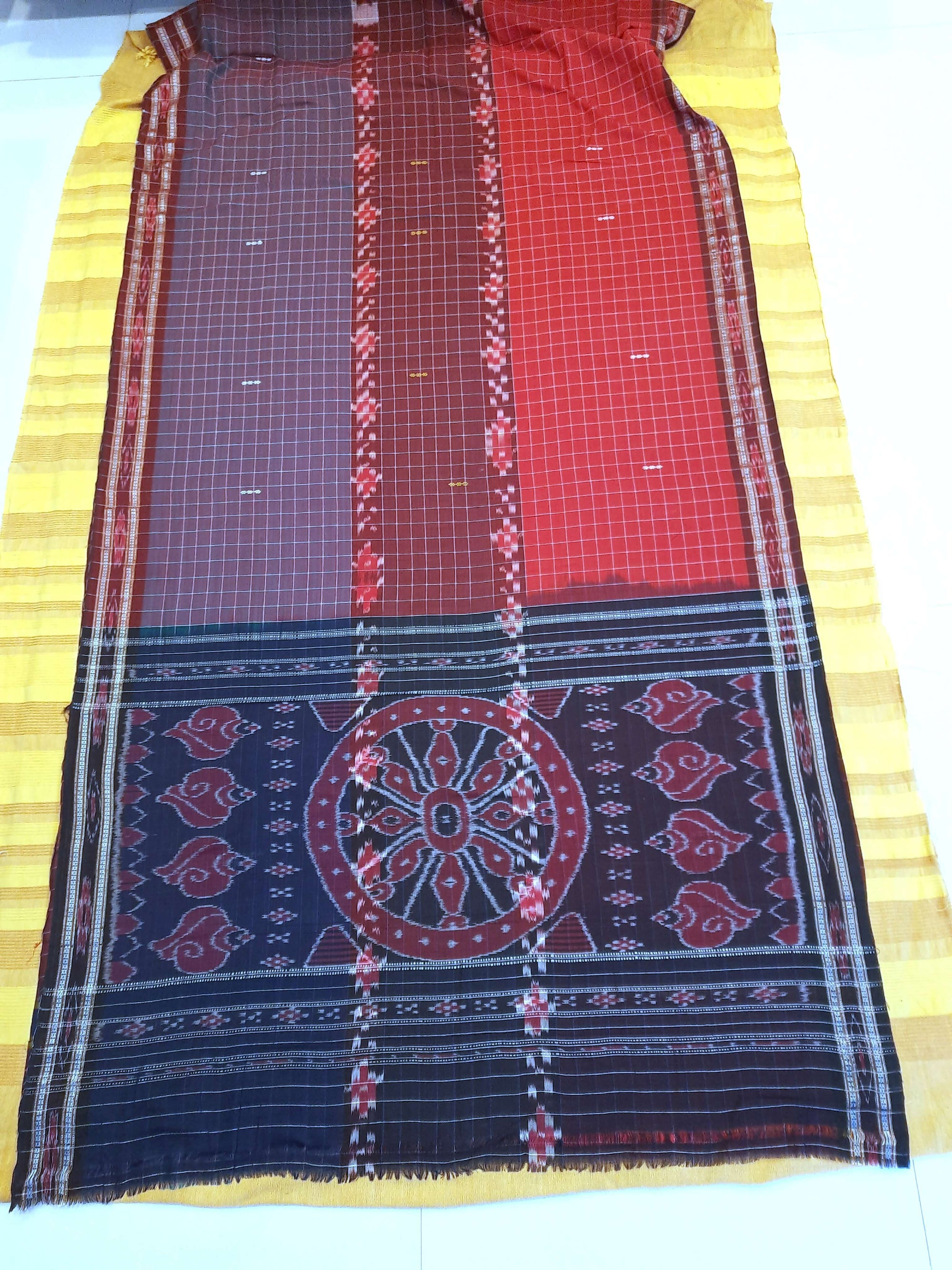 Multi coloured Odisha Cotton Saree with cotton ikat blouse piece