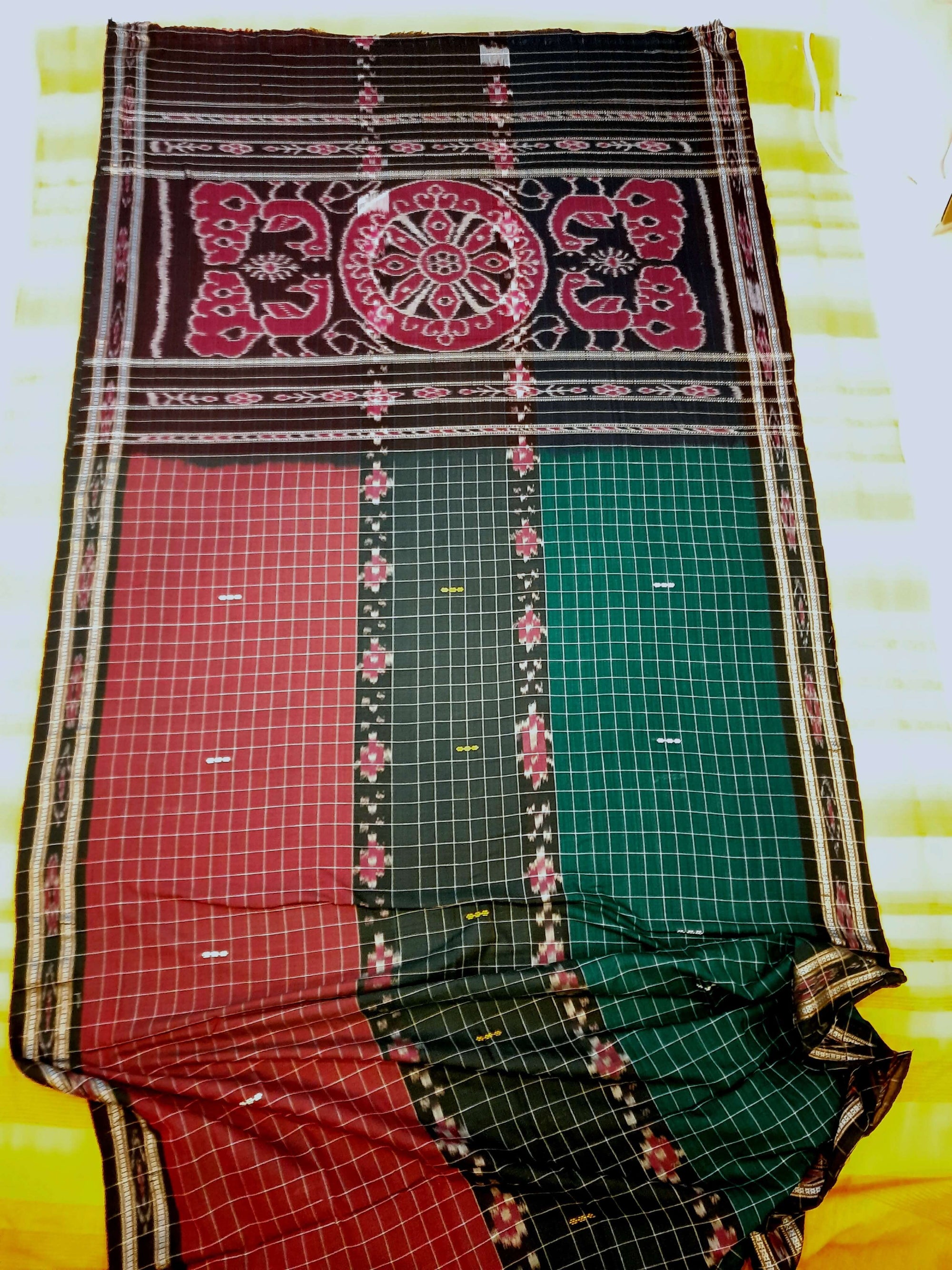 Multi coloured Odisha Cotton Saree with cotton Sambalpuri  ikat blouse piece