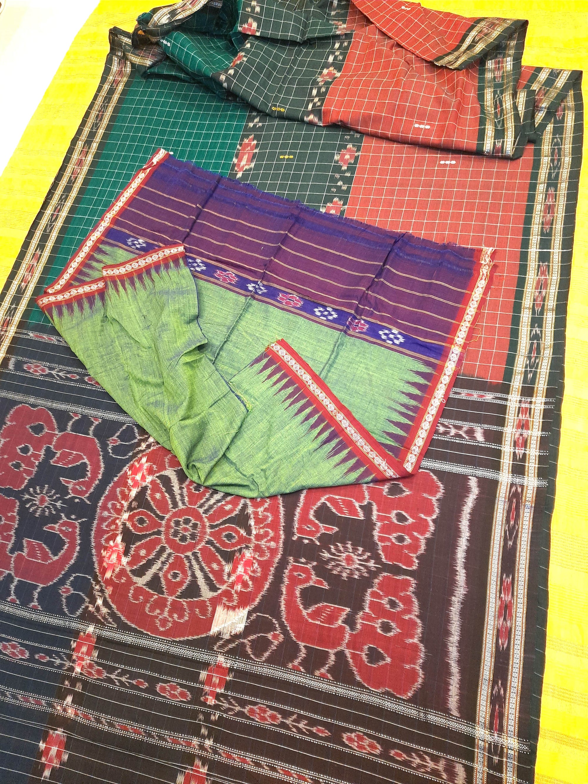 Multi coloured Odisha Cotton Saree with cotton Sambalpuri  ikat blouse piece