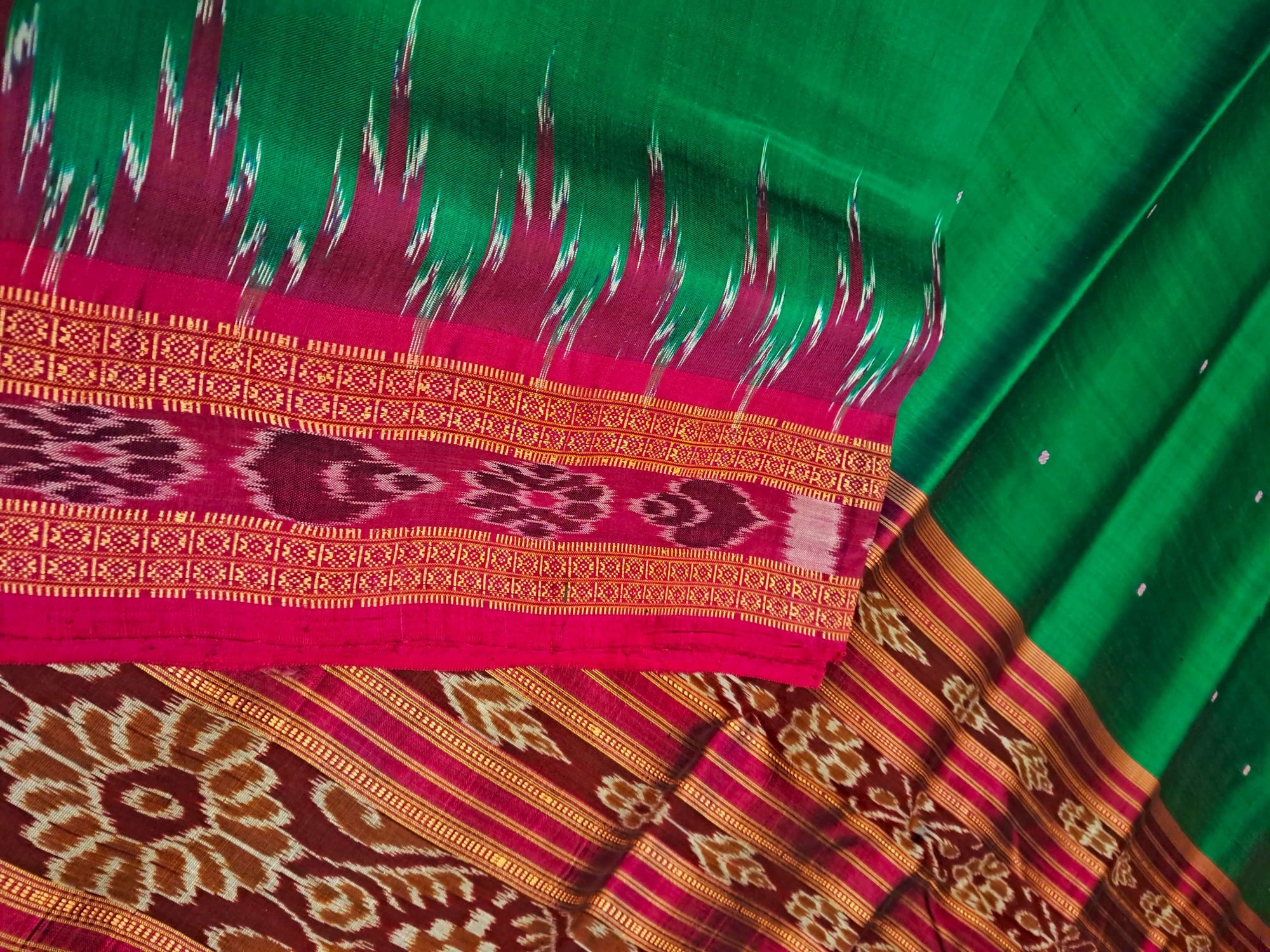 Green with Pink Odisha Khandua Pata Silk Saree