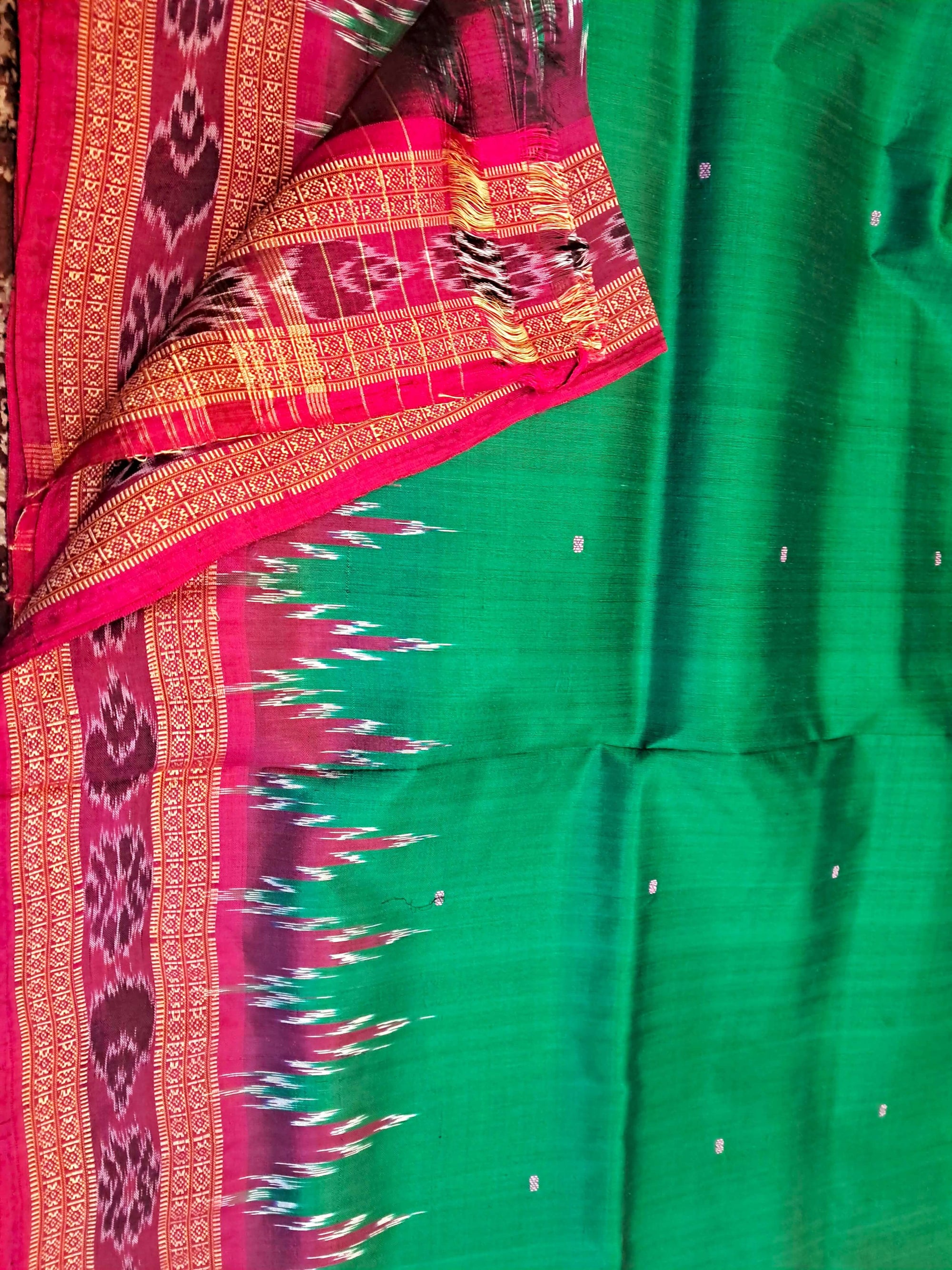 Green with Pink Odisha Khandua Pata Silk Saree