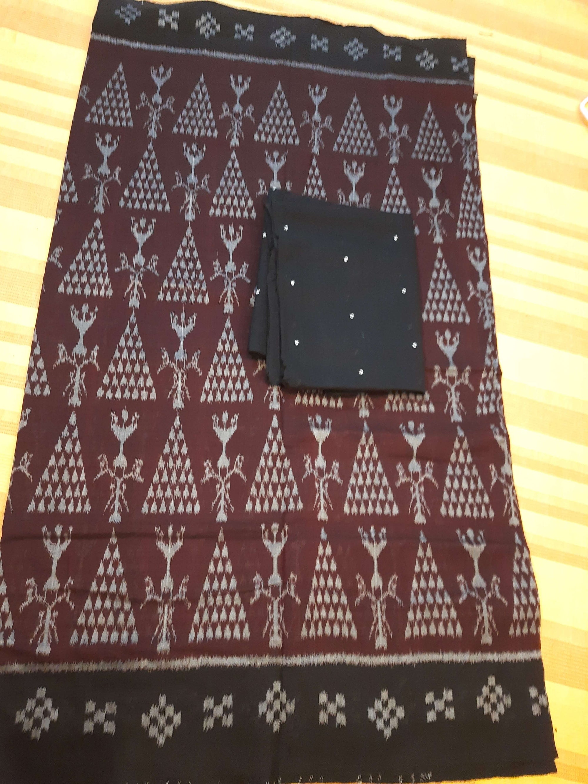 DarkPurple Cotton Odisha Ikat saree with  matching cotton ikat blouse piece