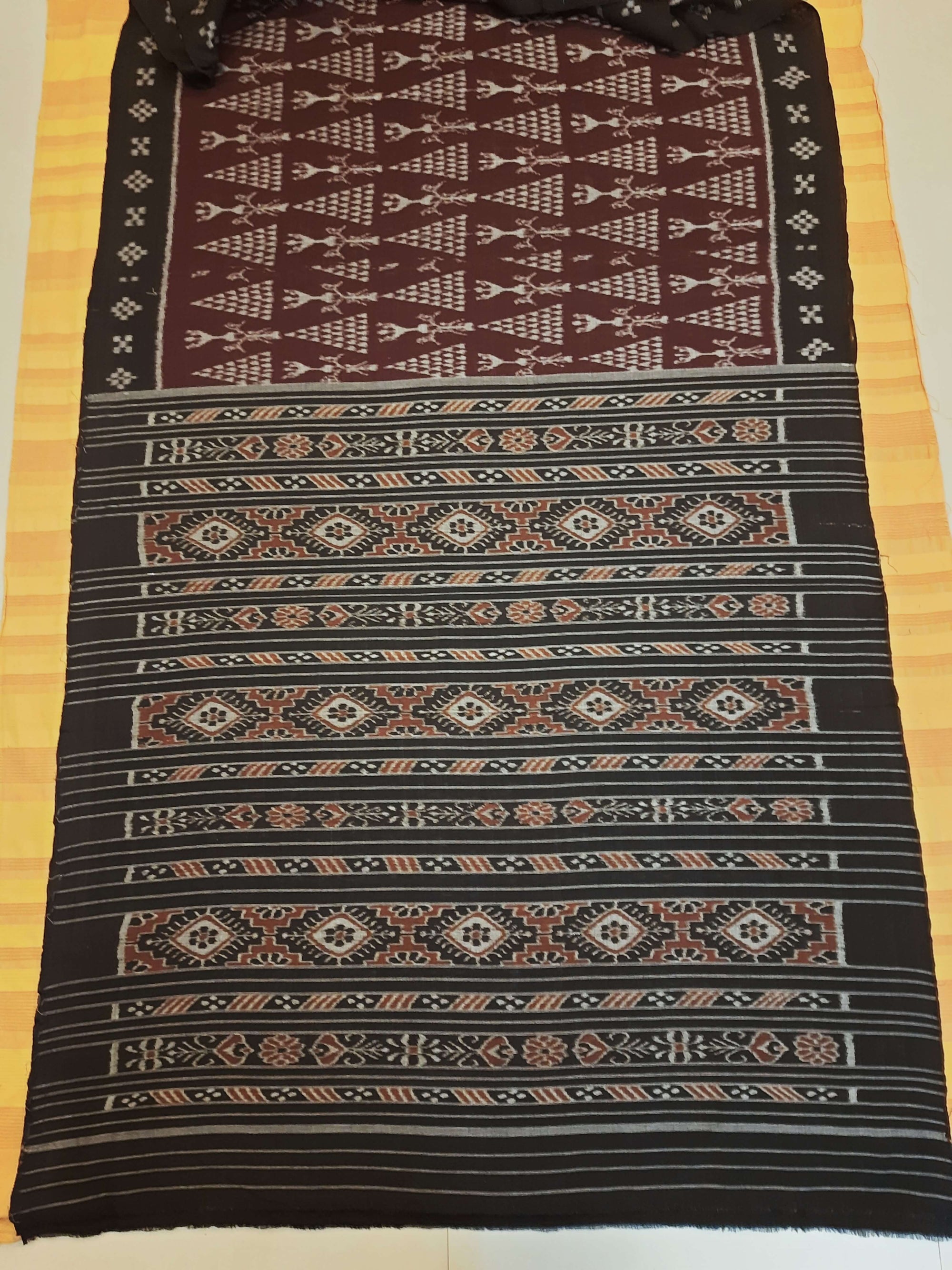 DarkPurple Cotton Odisha Ikat saree with  matching cotton ikat blouse piece