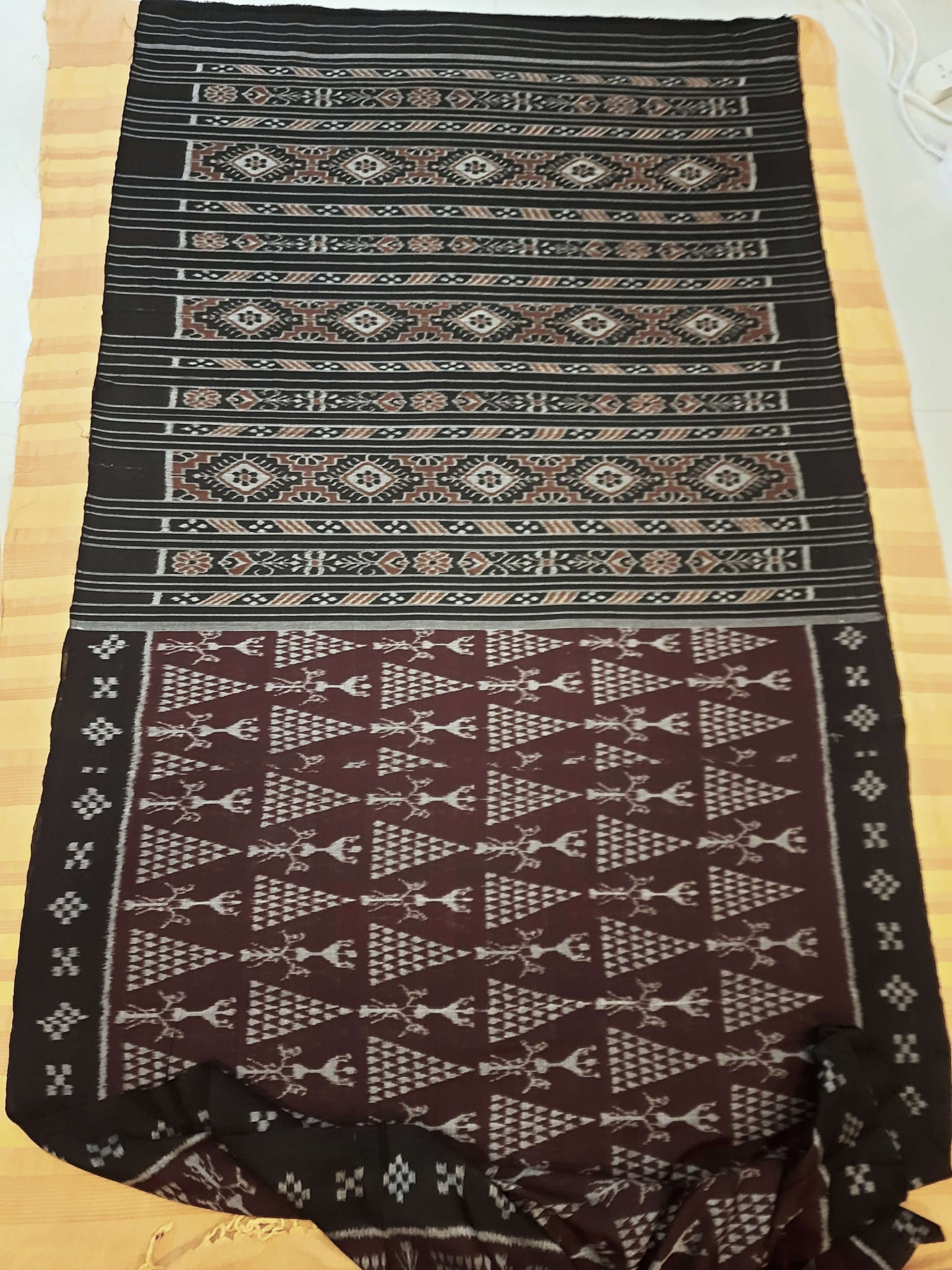 DarkPurple Cotton Odisha Ikat saree with  matching cotton ikat blouse piece