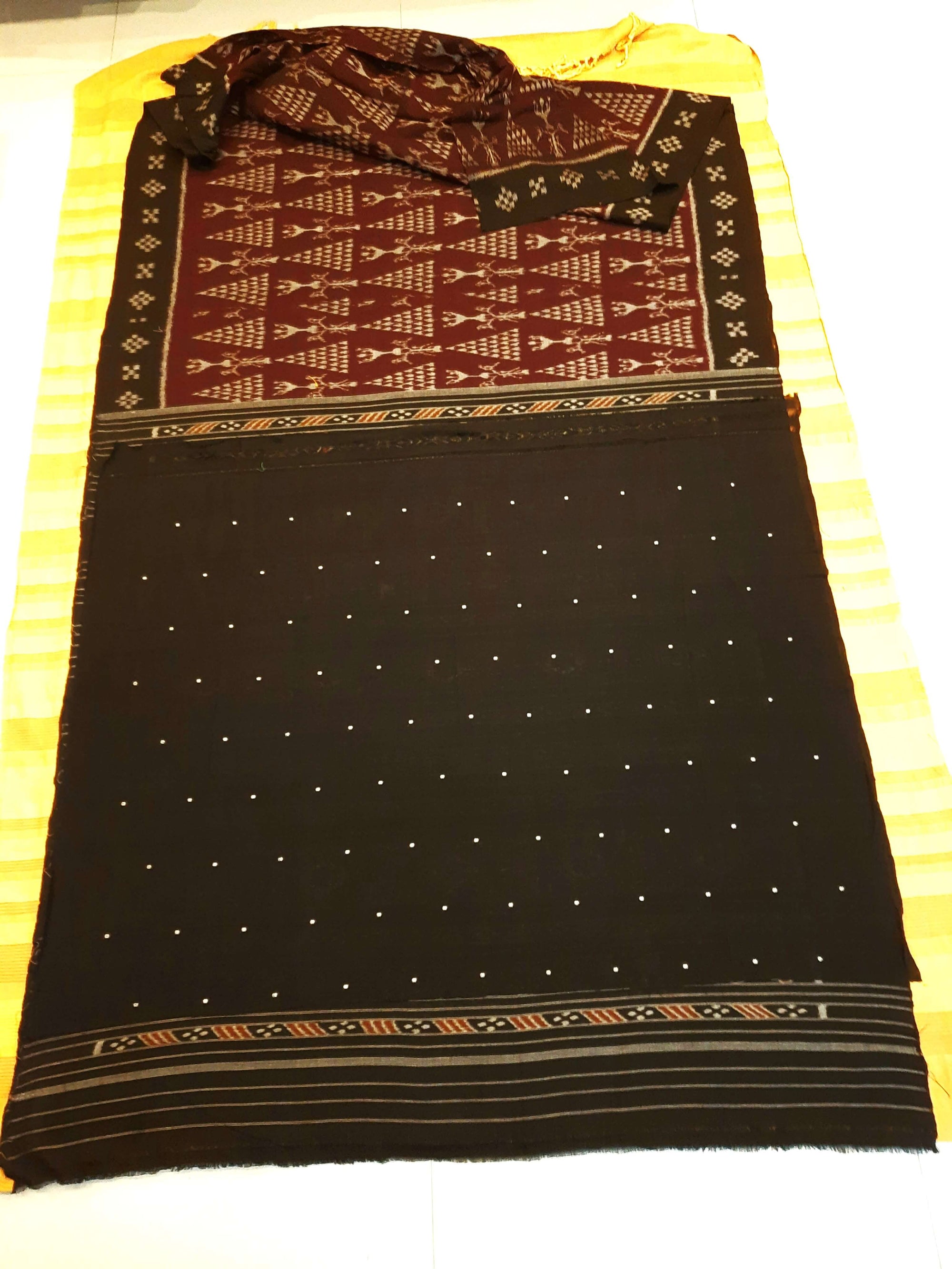 DarkPurple Cotton Odisha Ikat saree with  matching cotton ikat blouse piece