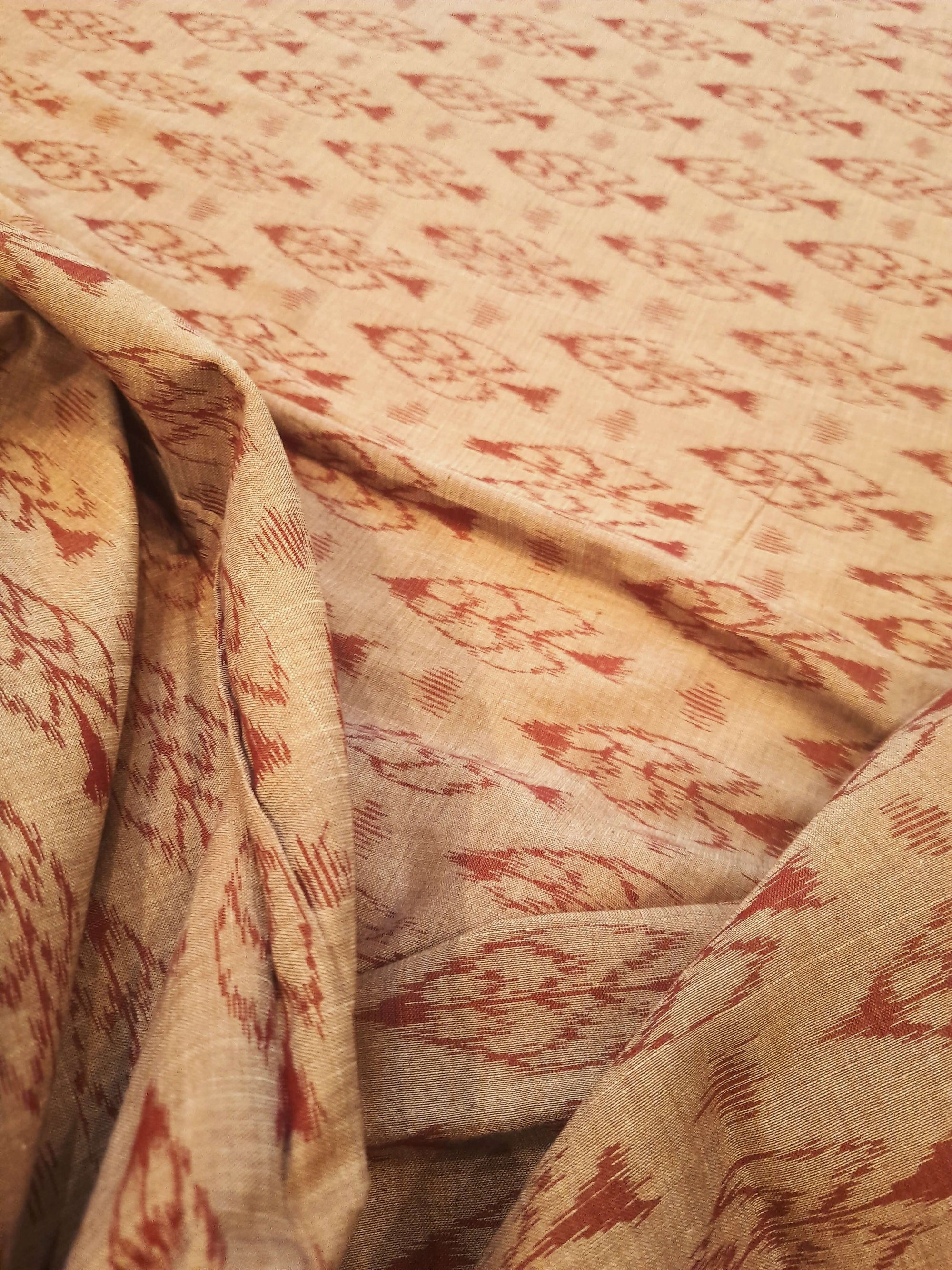 Beige cotton Sambalpuri Saree with mix match cotton ikat blouse piece